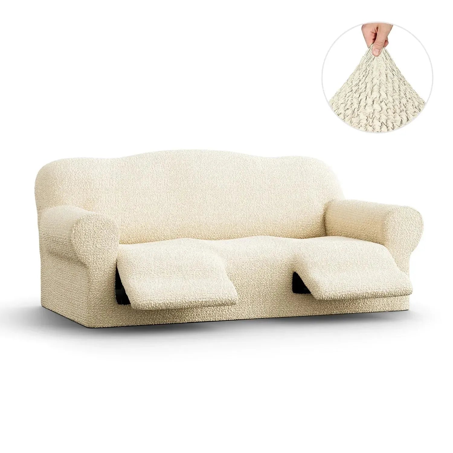 3 Seater Recliner Slipcover - Mille Righe Collection | Stretchable Sofa Cover for Living Room, Family Room & Home Theater | Easy Wash & Anti-Slip Design