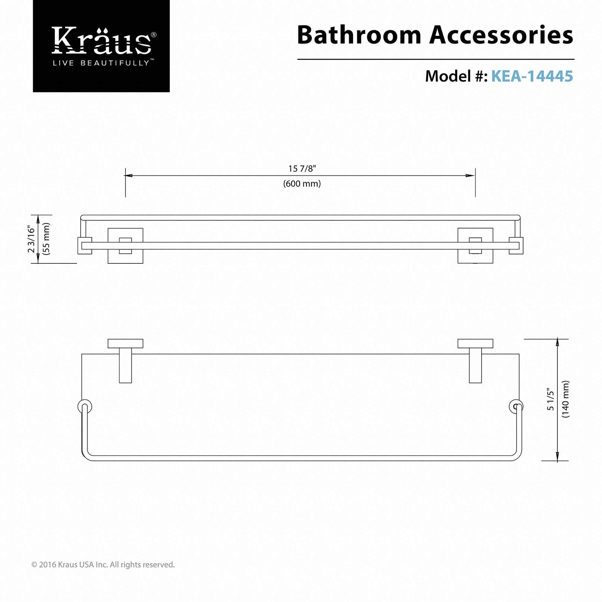 Aura Brushed Nickel Bathroom Shelf with Railing - Rust-Resistant Wall Mounted Storage for Shower, Bathroom & Spa Organization
