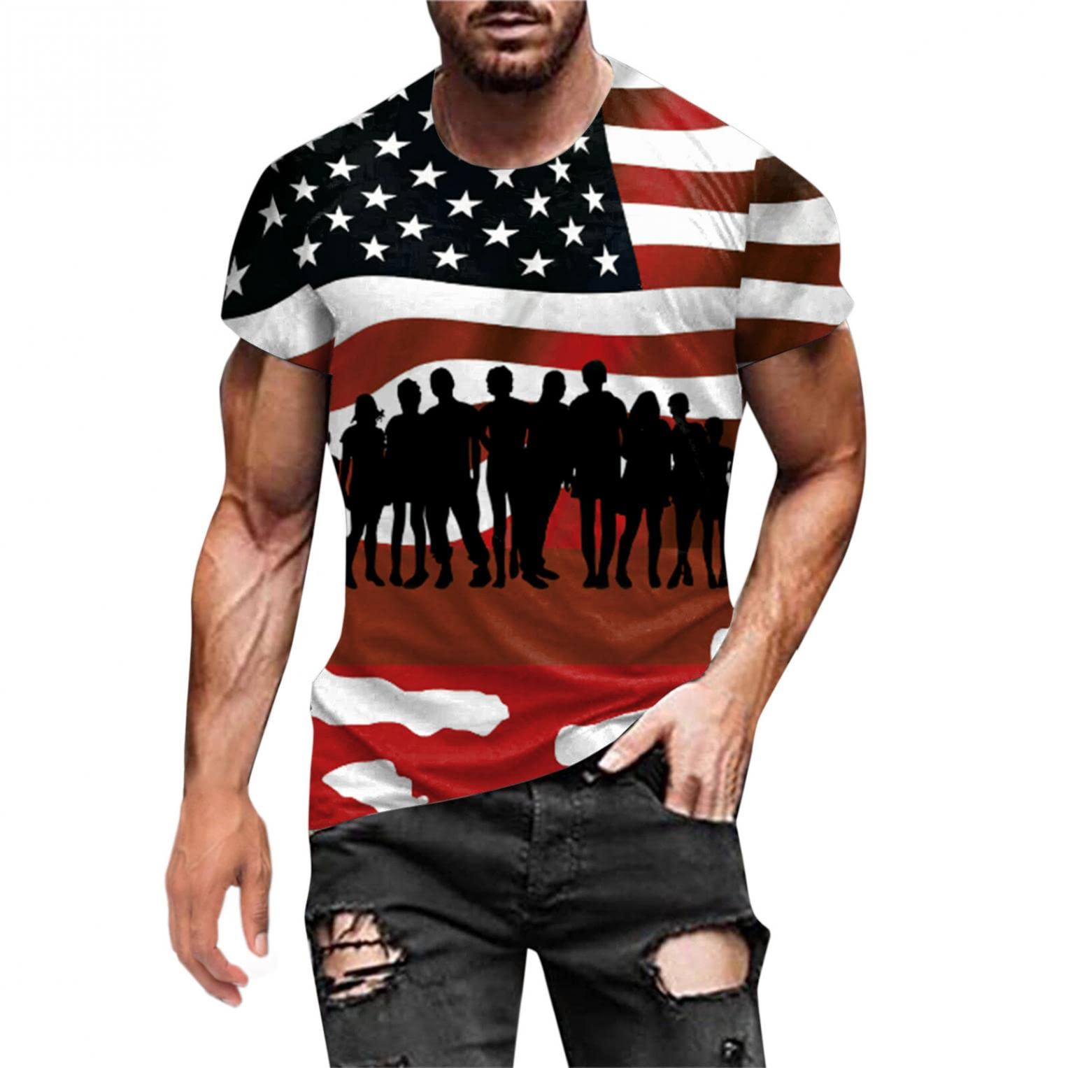 American Flag Graphic T-Shirt for Men & Women - Cool Summer Short Sleeve Crewneck Casual Tee - Perfect for 4th of July, BBQ Parties & Patriotic Events