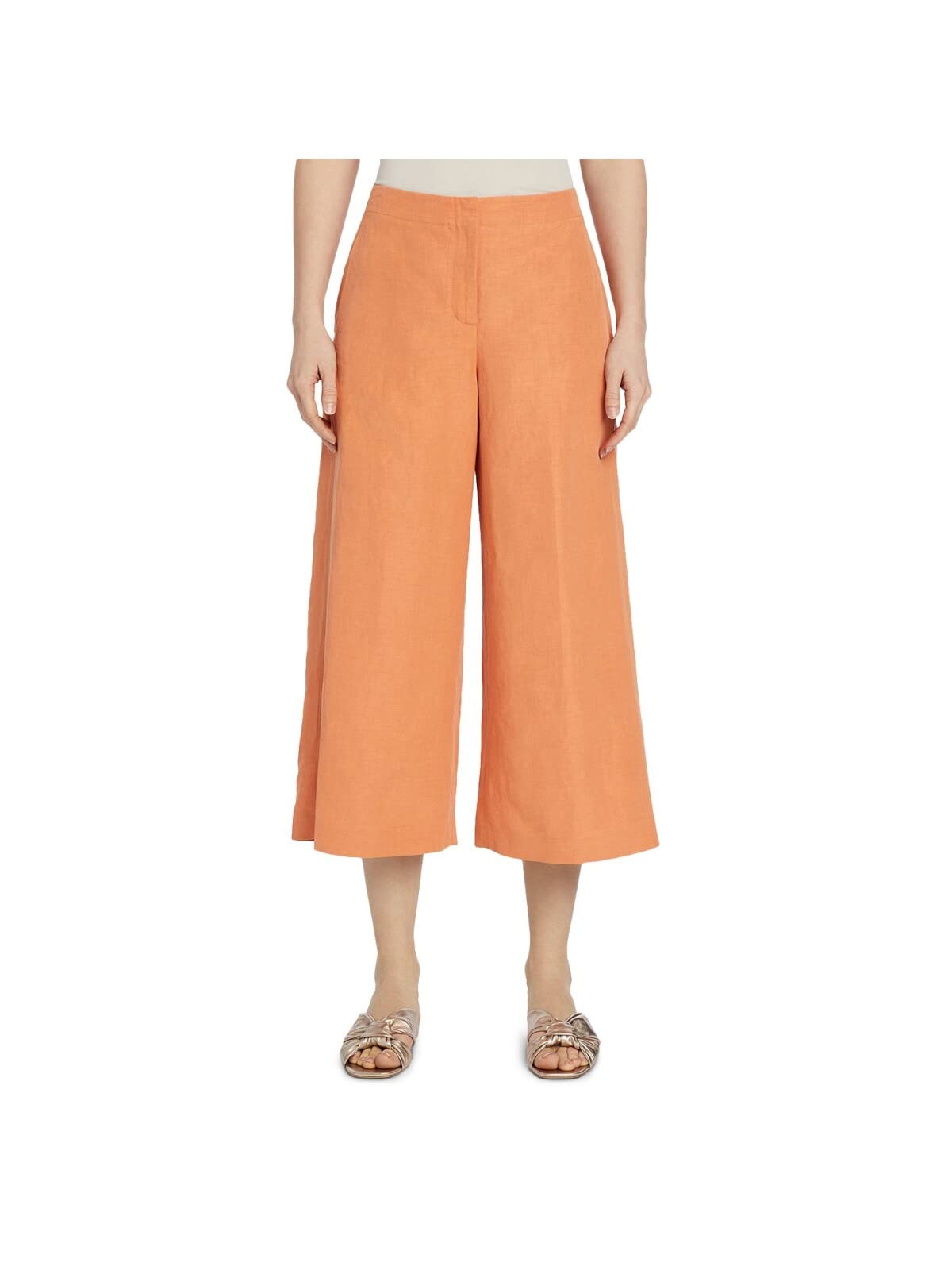 Women's High Waist Wide Leg Capri Pants with Zipper Pockets - Orange - Comfortable Stretch Casual Pants for Work, Travel & Summer Outfits