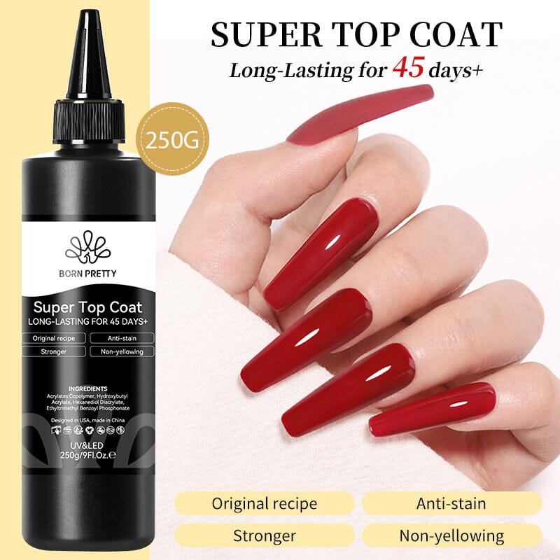 250g Super Top Coat - High Gloss Nail Polish Sealer for Long-Lasting Shine - Perfect for Manicures, Pedicures & Nail Art at Home or Salon