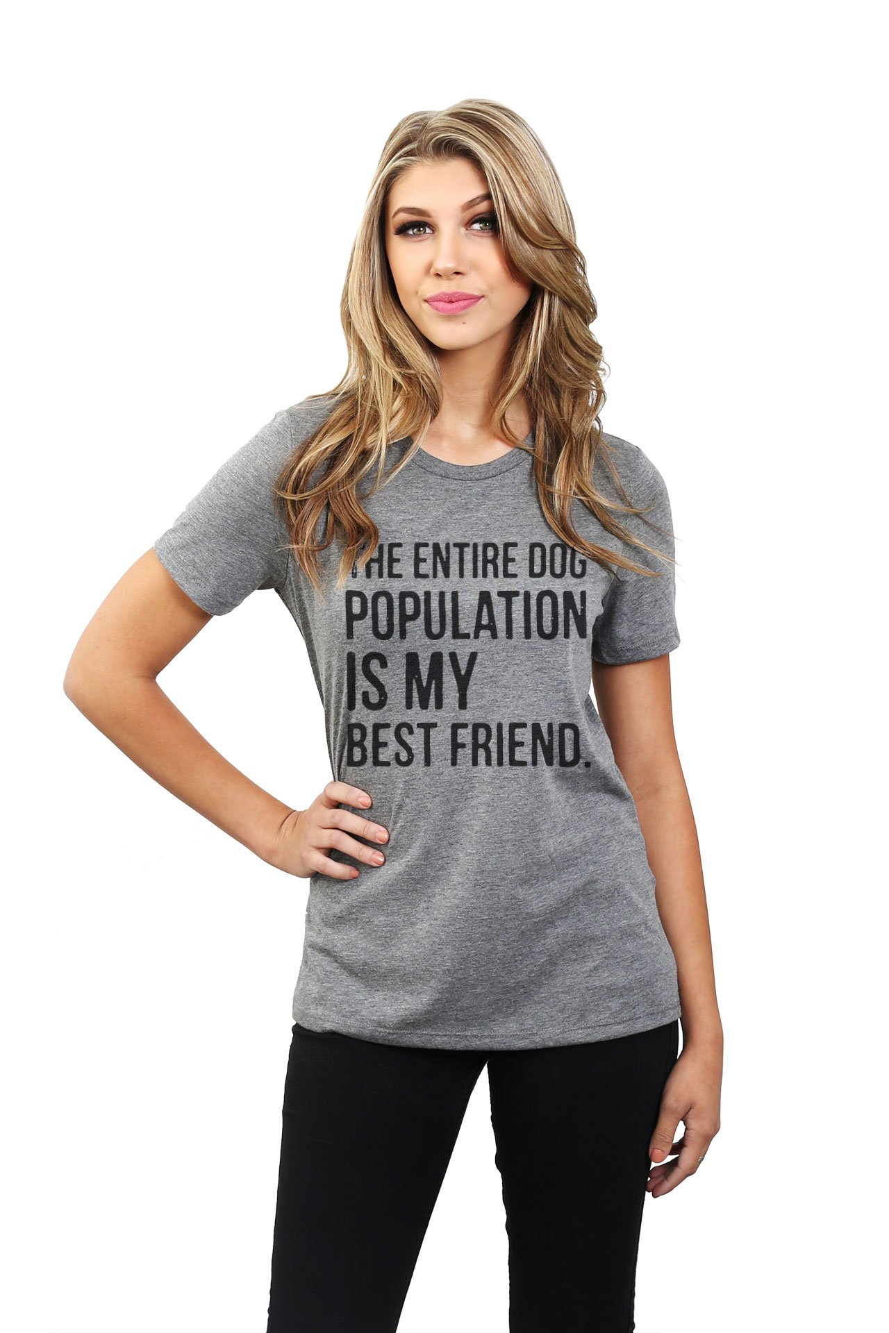 Thread Tank Entire Dog Population My Best Friend Women's Fashion Relaxed T-Shirt Tee - Casual Wear for Dog Lovers and Everyday Comfort