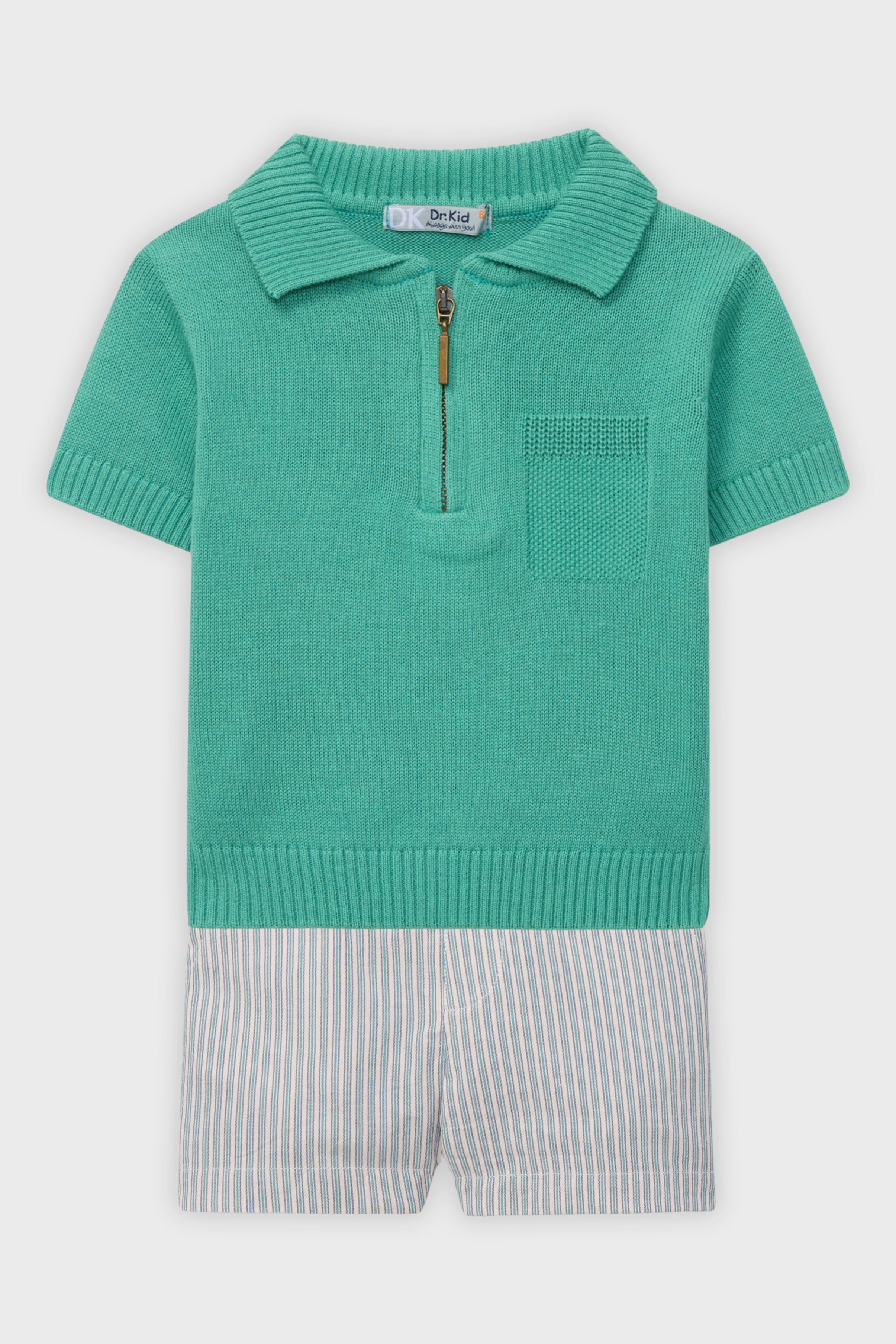 Stylish Green Knit Polo Top & Matching Shorts Set for Men - Perfect for Casual Outings, Summer Wear, and Outdoor Activities