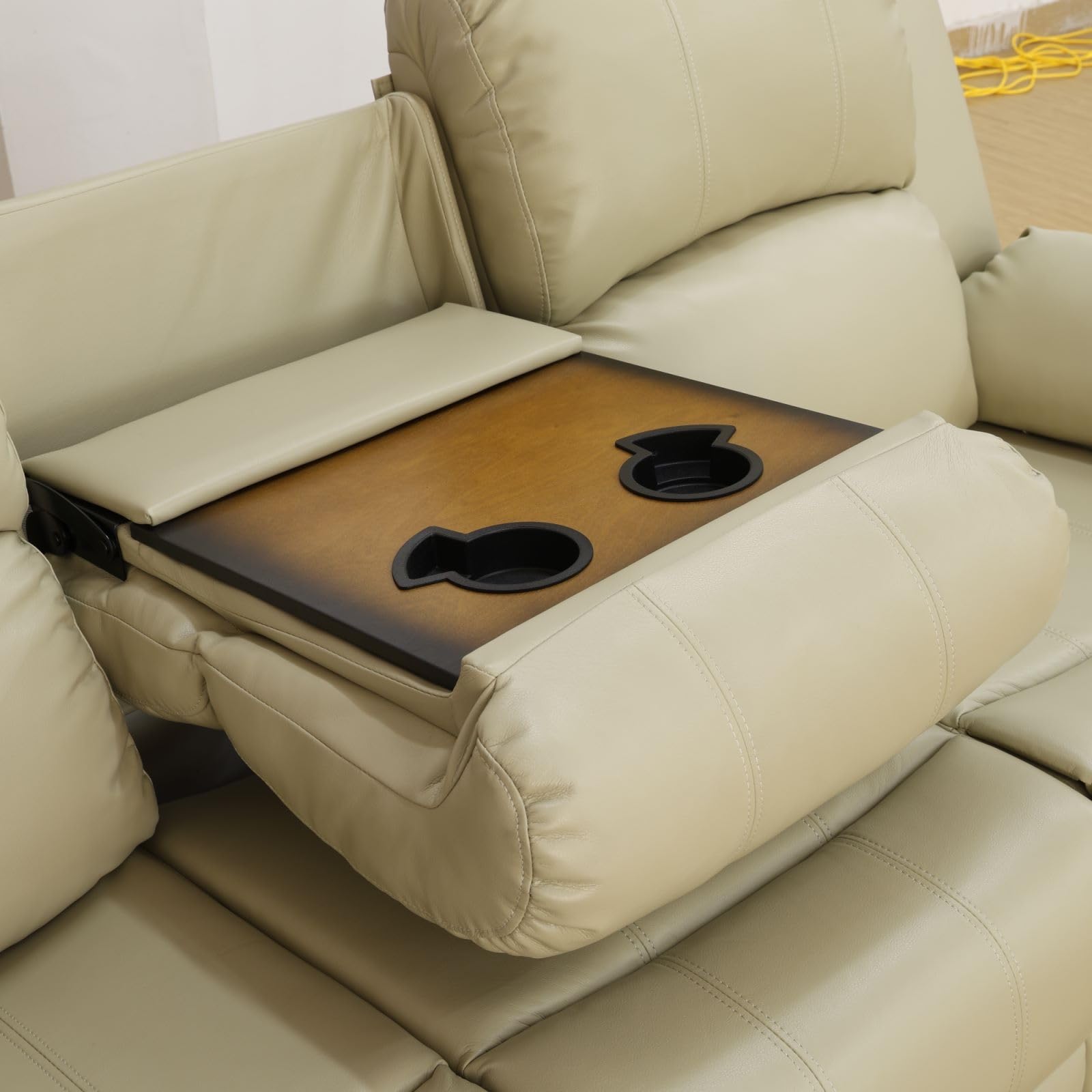 Premium Leather Recliner Sofa - Wall Hugger Reclining Couch with Cup Holder, Beige Living Room Furniture for Home Theater & Office Seating | Comfortable Leather Sofa for Relaxation, Movie Nights & Work From Home