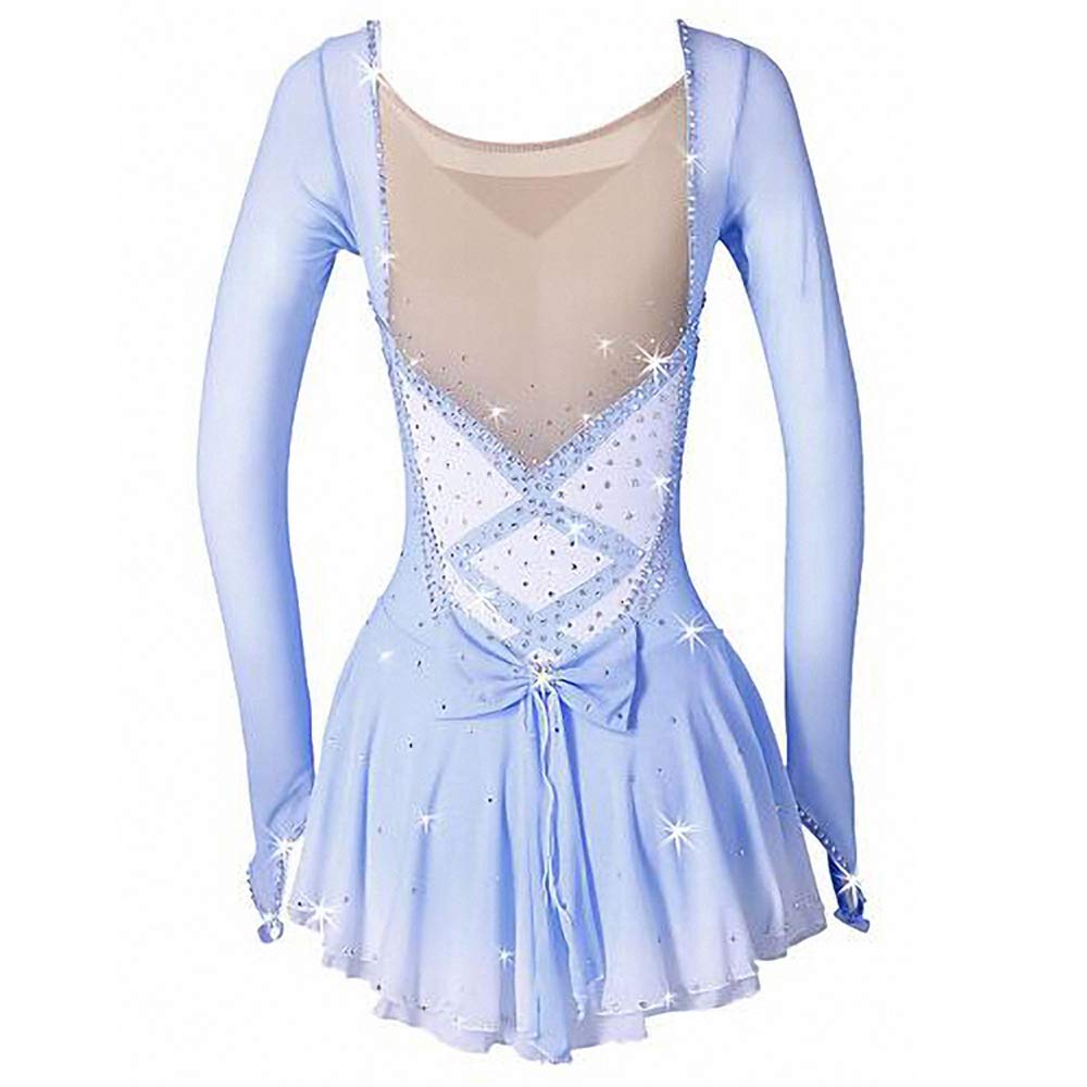 Women's Figure Skating Dress - Blue & White Spandex High Elasticity Competition Skating Wear for Girls & Adults - Perfect for Ice Skating Performances, Competitions & Practice