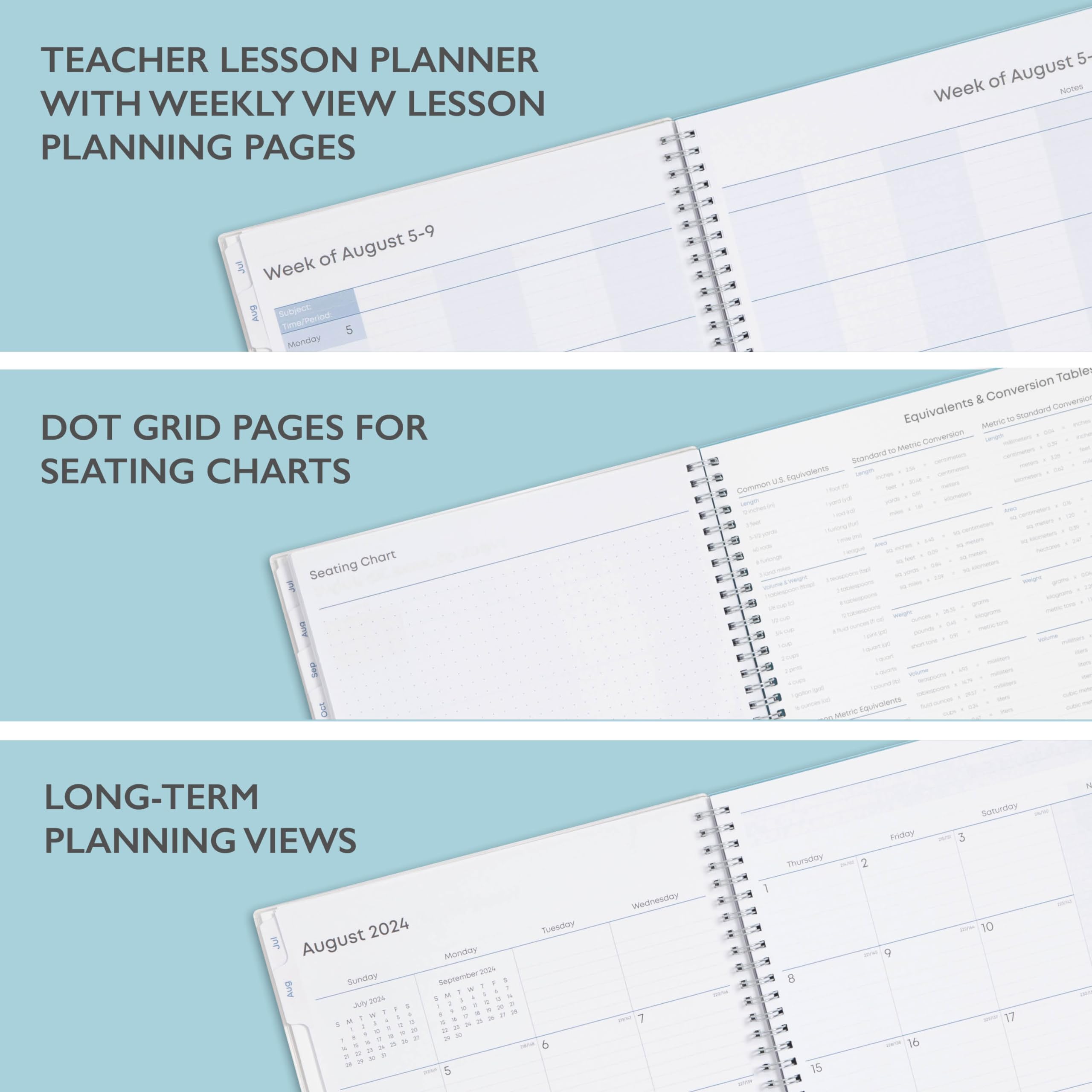 Blue Sky 2024-2025 Teacher Planner - Weekly & Monthly Lesson Organizer, July 2024 to June 2025 Academic Calendar, 8.5