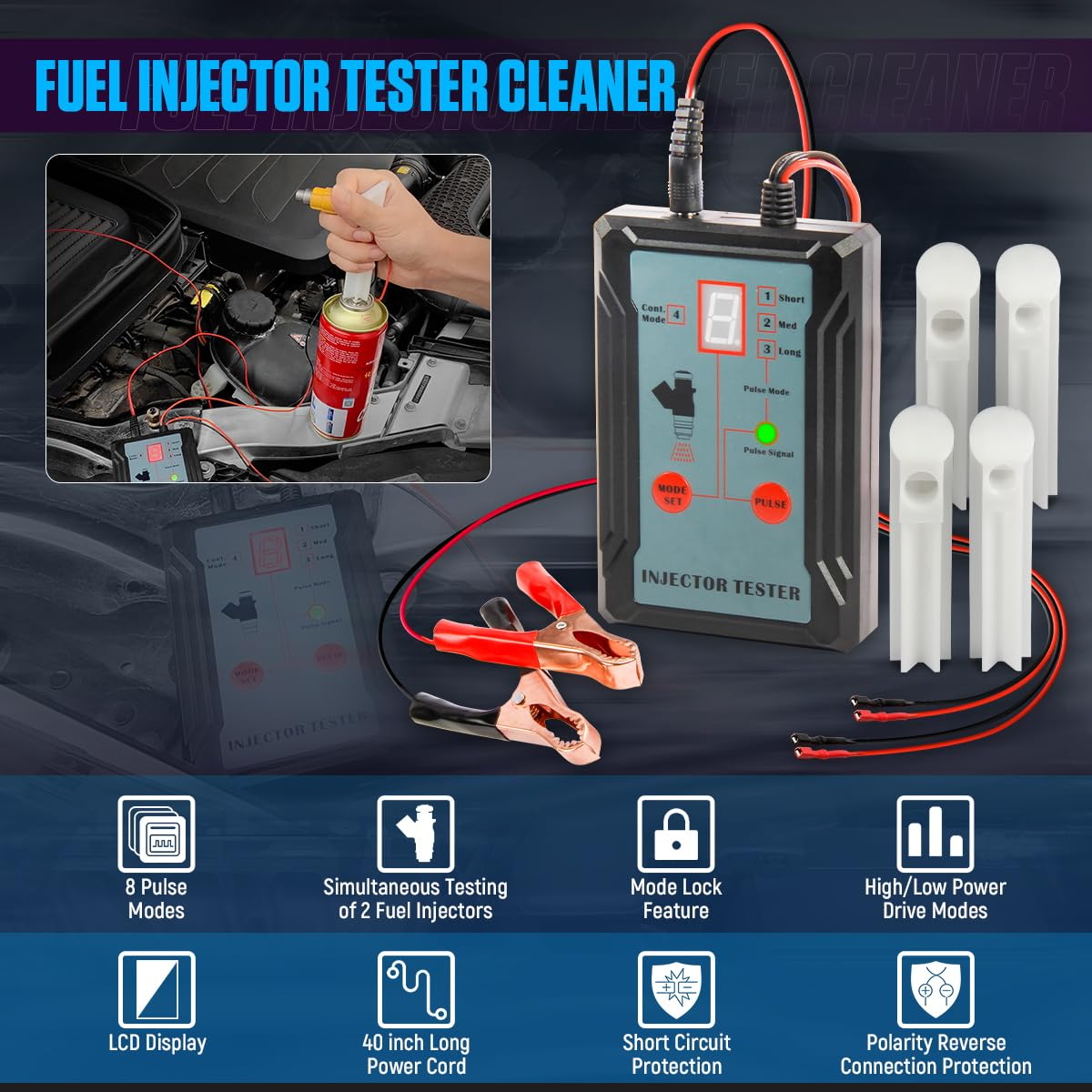 8 Pulse Modes Fuel Injector Tester Cleaner Kit - 12V DIY Cleaning Tool with 40