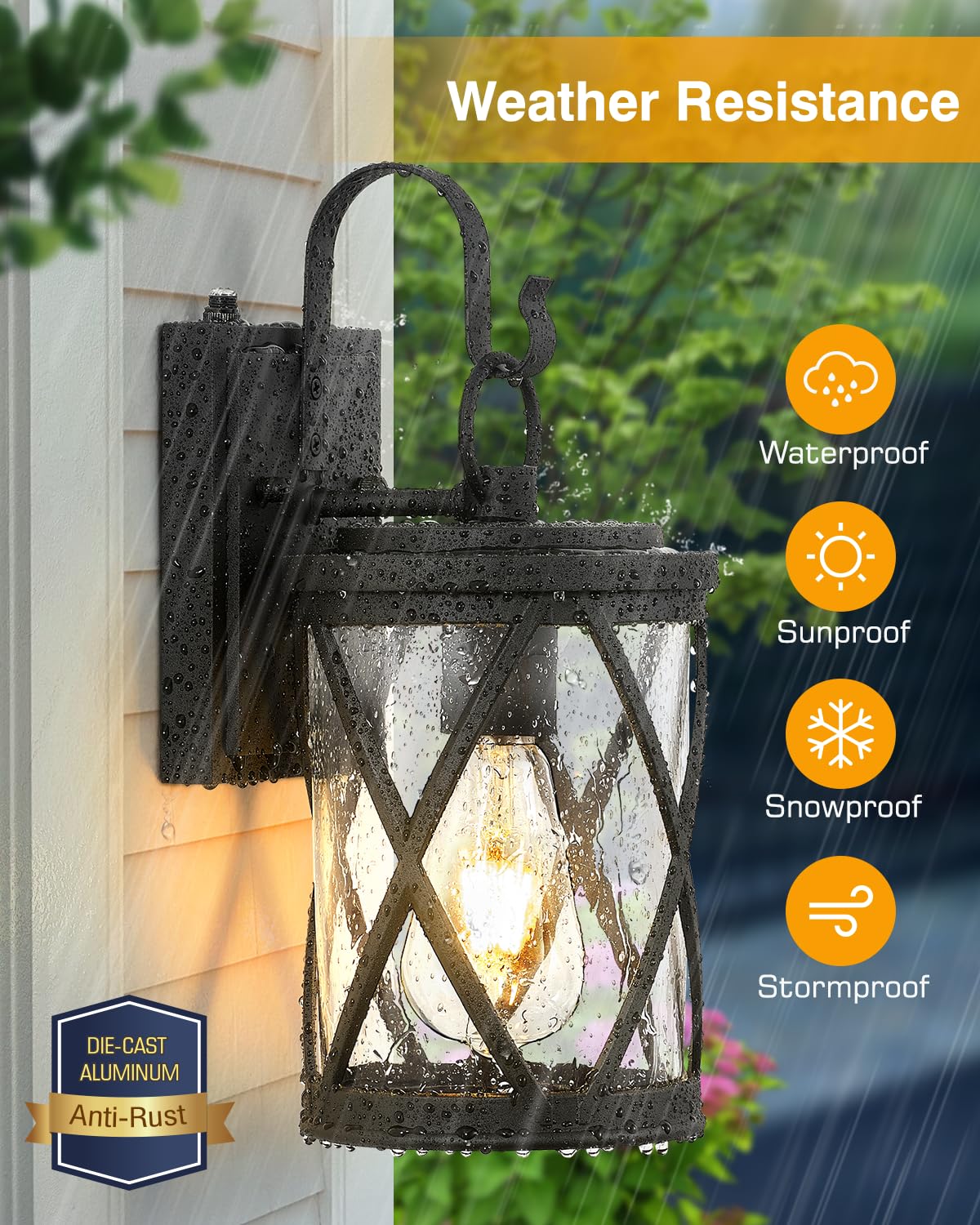 VIANIS Dusk to Dawn Outdoor Lights - Waterproof Black Porch Light Fixture with Tempered Glass & Anti-Rust Design for House Entryway, Front Porch, Garden, Patio - Perfect for Home Security and Nighttime Illumination