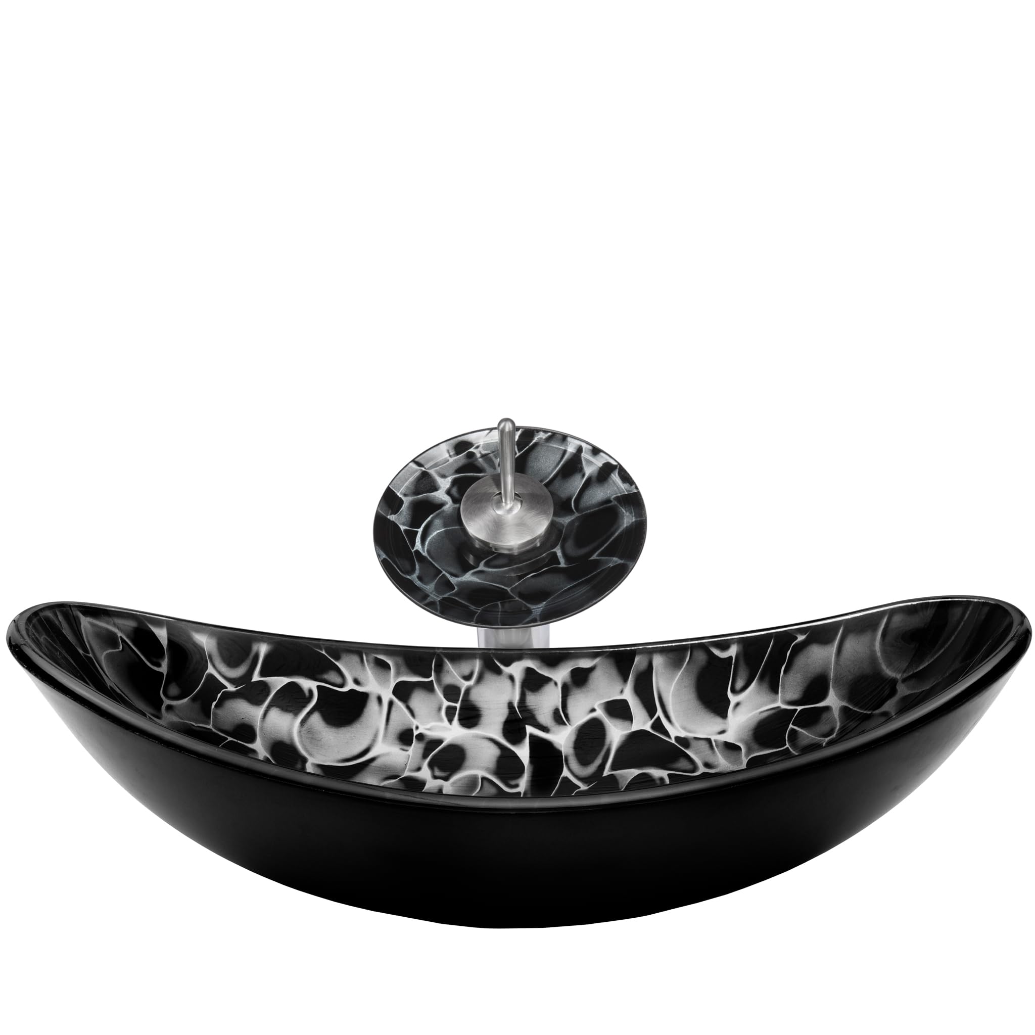 Novatto TARTARUGA Oval Glass Vessel Bathroom Sink Set with Brushed Nickel Faucet - Modern Vanity Sink for Bathroom, Powder Room, and Guest Bath Decor
