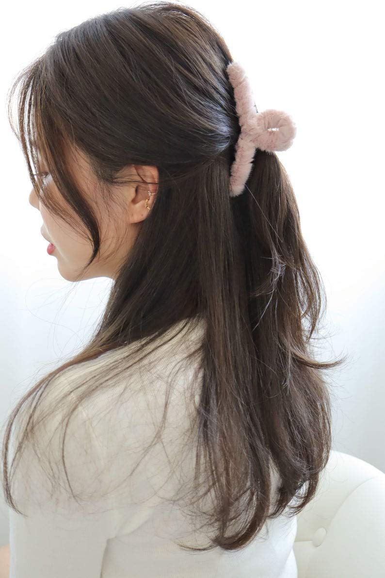 1 Pack WindSun Soft Faux Fleece Fur S Curve Hair Clips - Large Hair Claw Barrette for Women & Girls - Perfect for Everyday Use, Parties, and Styling Thick Hair