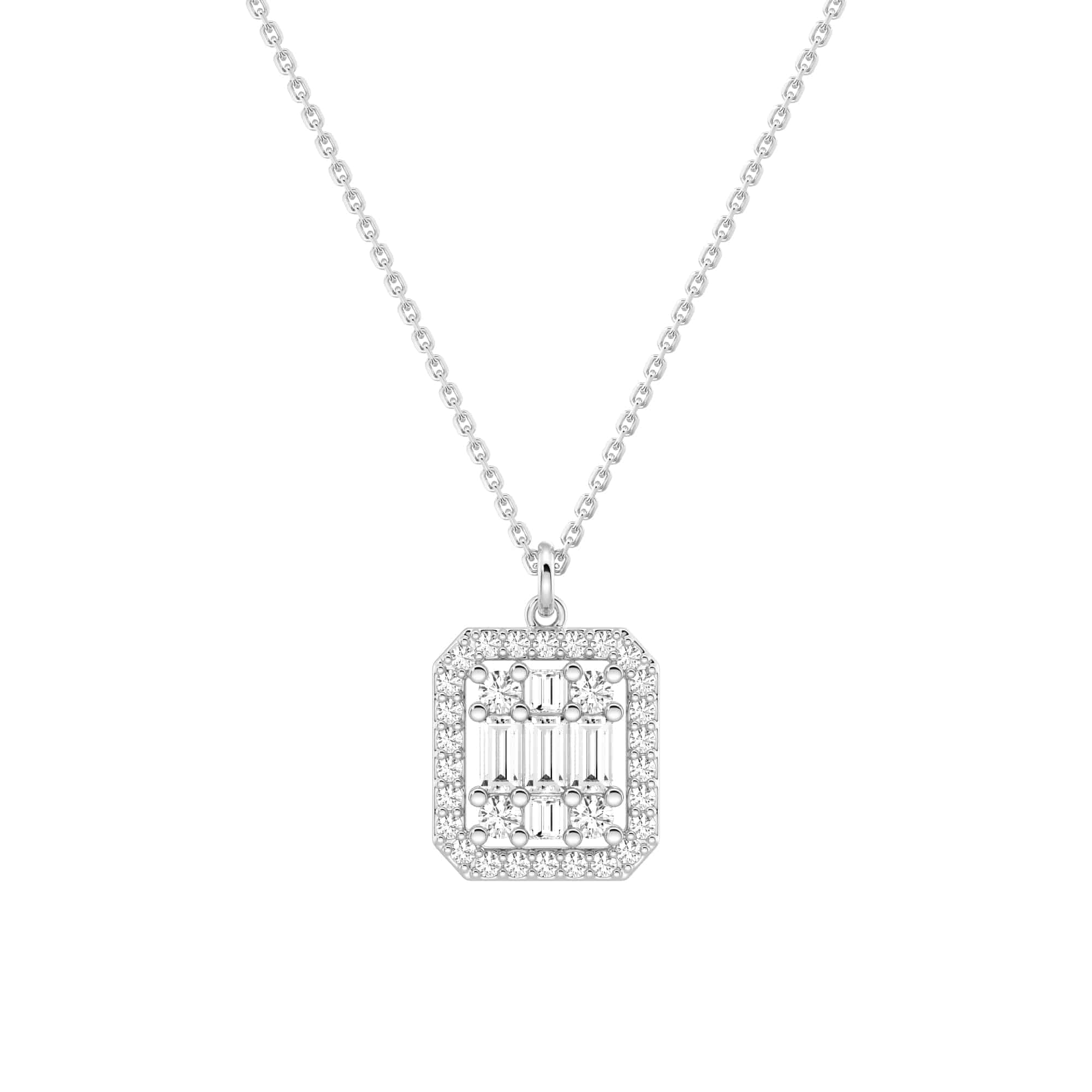Lab Grown Diamond Infinity Halo Rectangular Cluster Necklace for Women - Elegant Bridal Jewelry & Anniversary Gift for Her