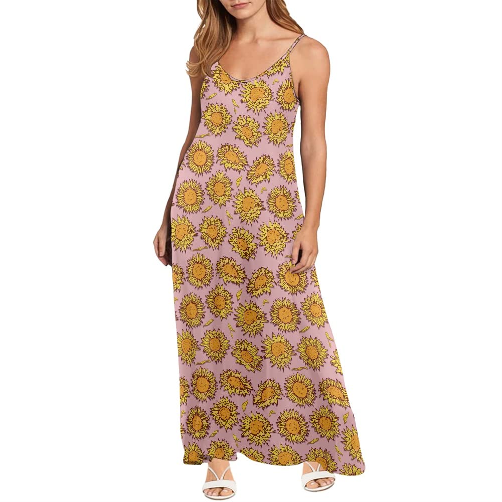 Women's Floral Maxi Dress - Plus Size Summer Casual Sundress, Boho Sleeveless Loose Beach Dress by DDFS | Perfect for Vacations, Outdoor Parties & Boho-Chic Style