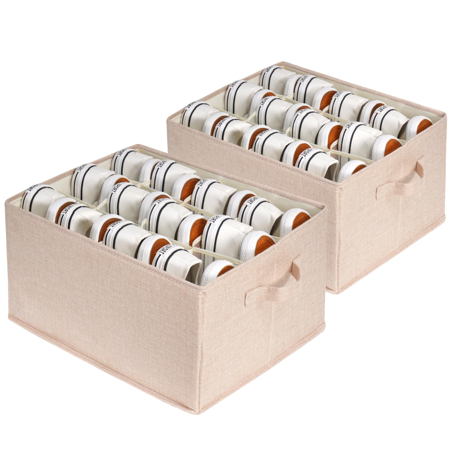 2-Pack Grey Shoe Organizer for Closet - Space Saving Storage Bins Holds 24 Pairs of Shoes, Sneakers & High Heels - Perfect for Clothes, Pants & Wardrobe Organization (Ideal for Small Spaces & Closet Decluttering)
