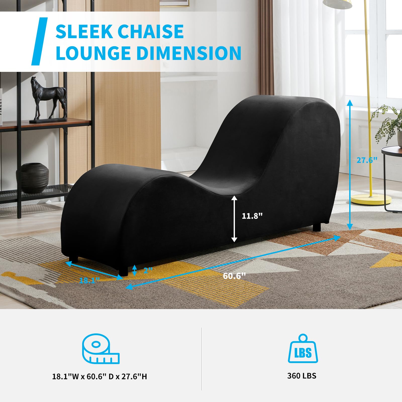 Premium Velvet Yoga Chair for Adults - Modern Curved Yoga Chaise Lounge for Exercise & Relaxation | Indoor Yoga Stretching Chair | Small Chaise Lounge for Living Room & Home Gym | Black - Perfect for Yoga Studios, Home Workouts & Meditation Spaces