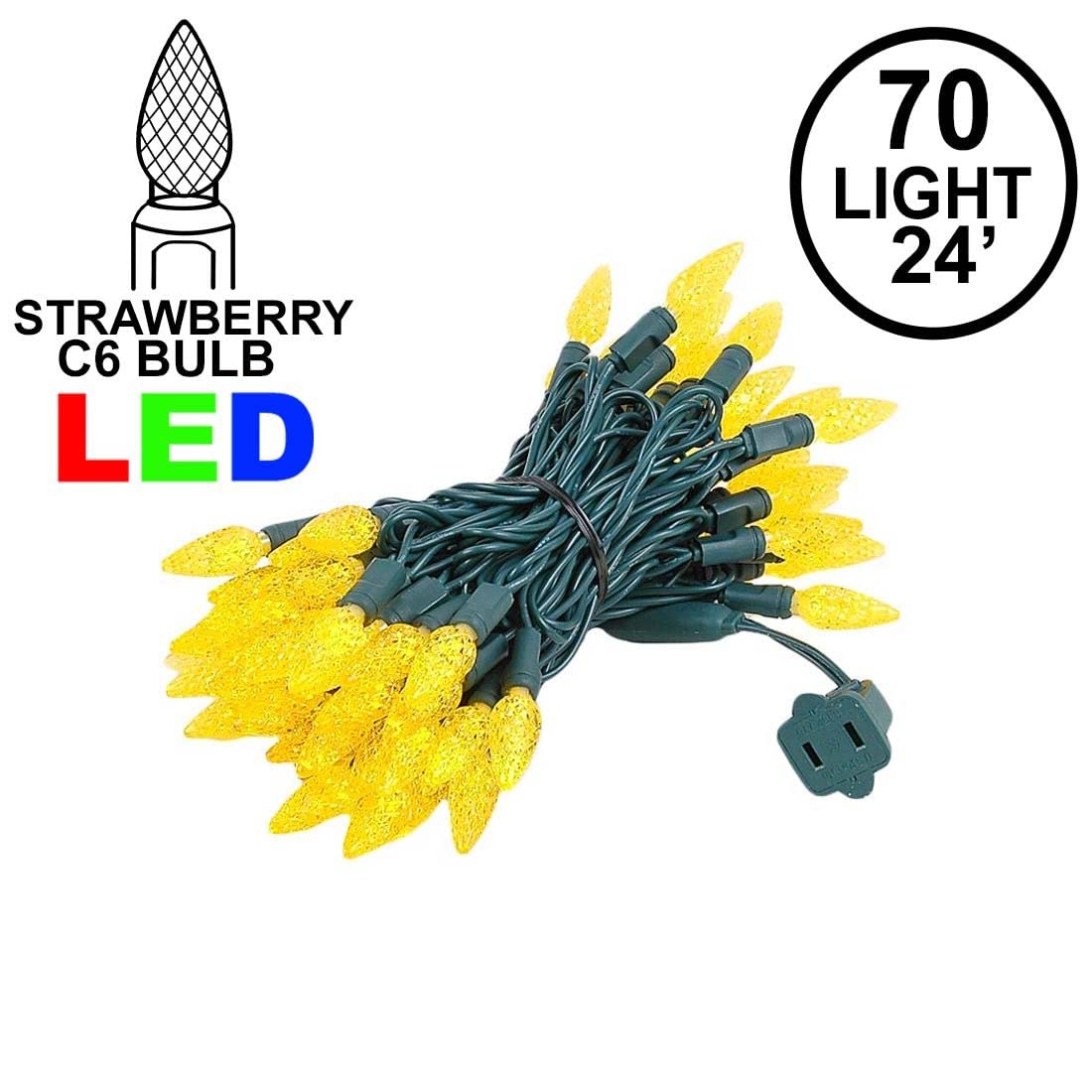 70 LED C6 Christmas String Lights 24FT - Commercial Grade Outdoor Waterproof Fairy Lights for Christmas Tree, Yard, Patio, and Permanent Holiday Decorations (Yellow) - Perfect for Home, Garden, and Party Decor