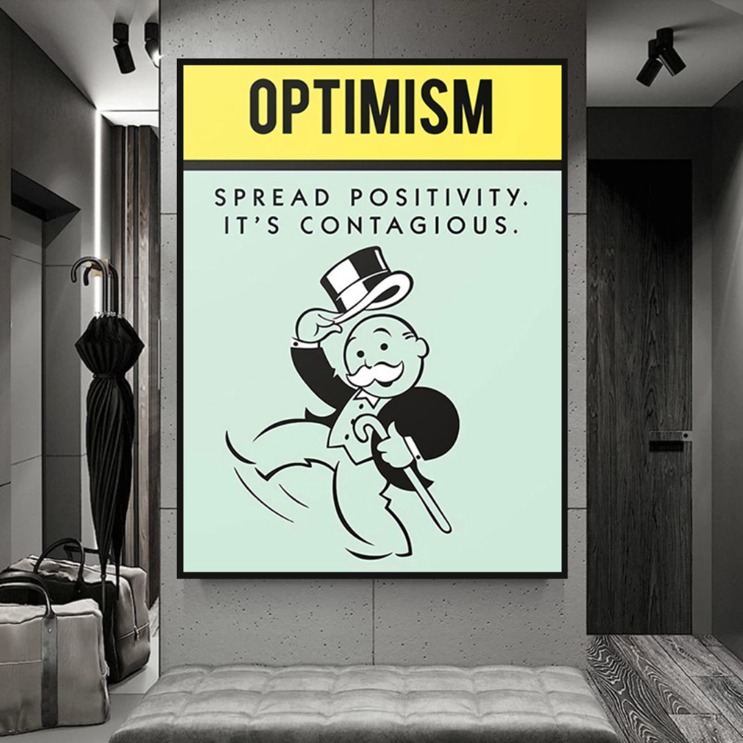 Alec Monopoly Optimism Play Card Canvas Wall Art - Pop Culture Home Decor for Living Room, Bedroom & Office