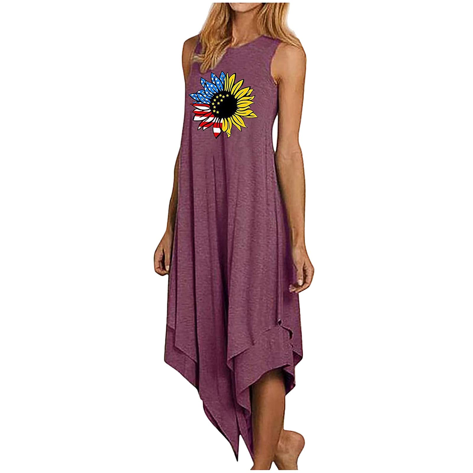Amober Women's Summer Sleeveless Letter Print Maxi Dress - Casual Beach Dress for Vacation, Party & Date Night