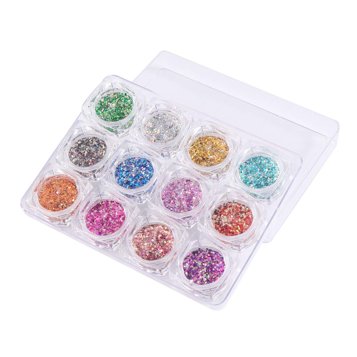 Healifty 12pcs Nail Shimmer Powder Set - Multicolor Nail Art Glitter for Professional & DIY Manicures - Perfect for Nail Decoration, Body Makeup & Special Occasions (12 Mixed Colors)