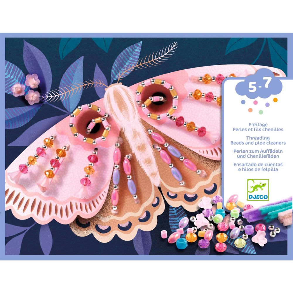 Djeco Threading Beads and Pipe Cleaners Craft Kit - Light Up The Night Glow in The Dark Activity for Kids - Perfect for Bedtime Play & Sensory Development