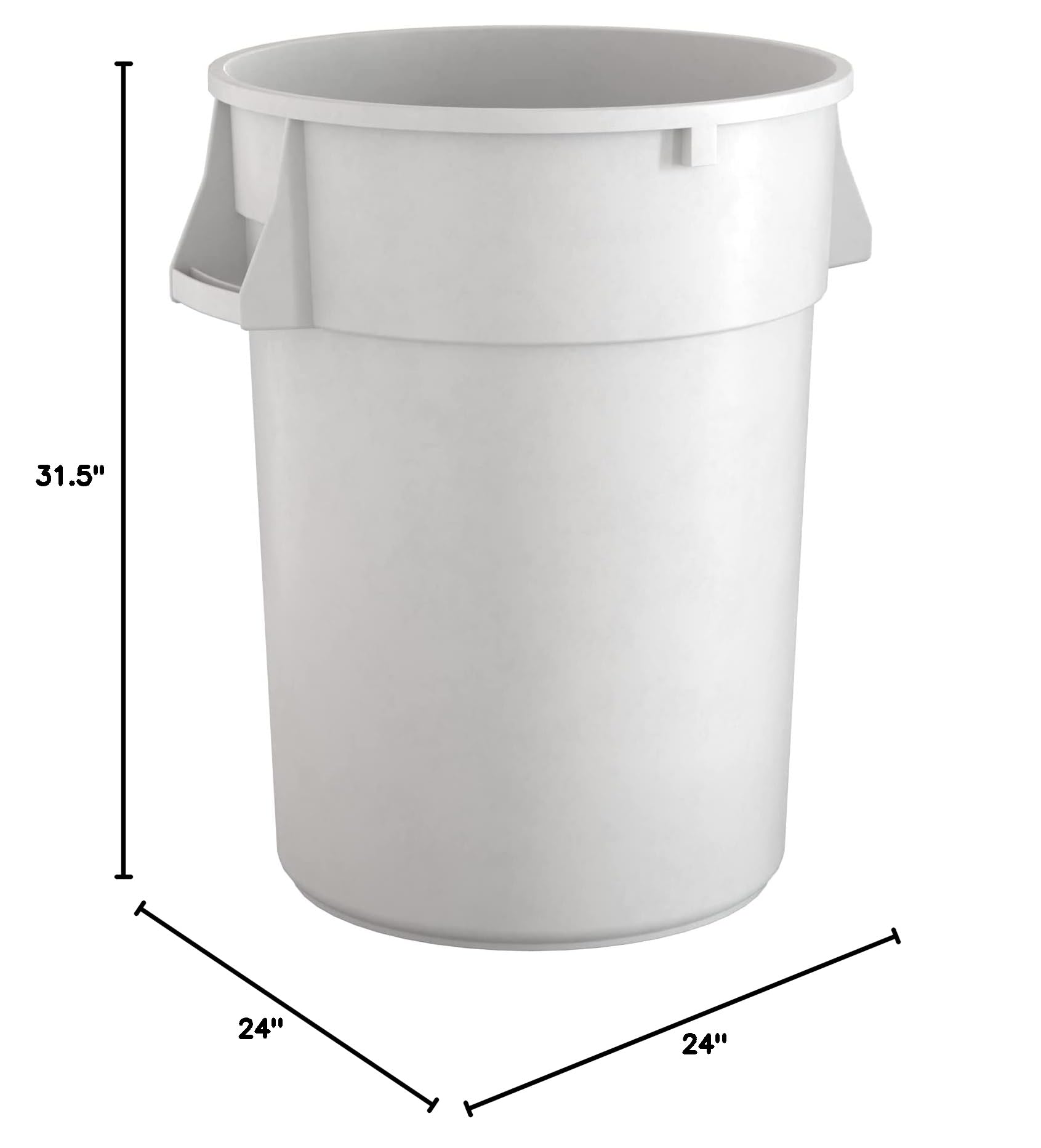 44 Gallon White Round Commercial Trash Can - Heavy Duty Large Capacity Waste Bin for Office, Restaurant, Kitchen & Outdoor Use