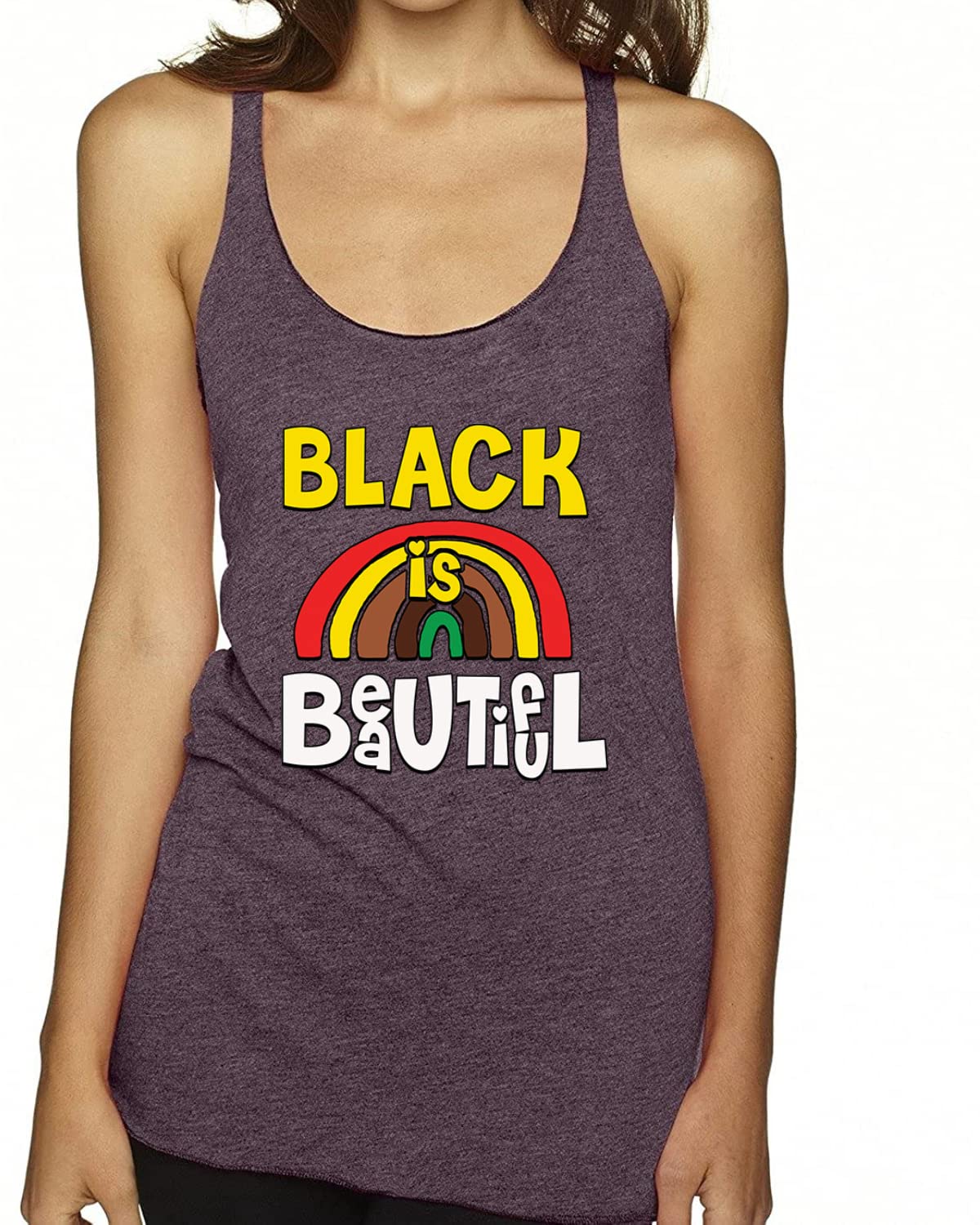 Black is Beautiful Black Pride Tri-Blend Racerback Tank Top for Women - Soft Comfortable Athletic Workout Shirt for Gym, Running & Casual Wear
