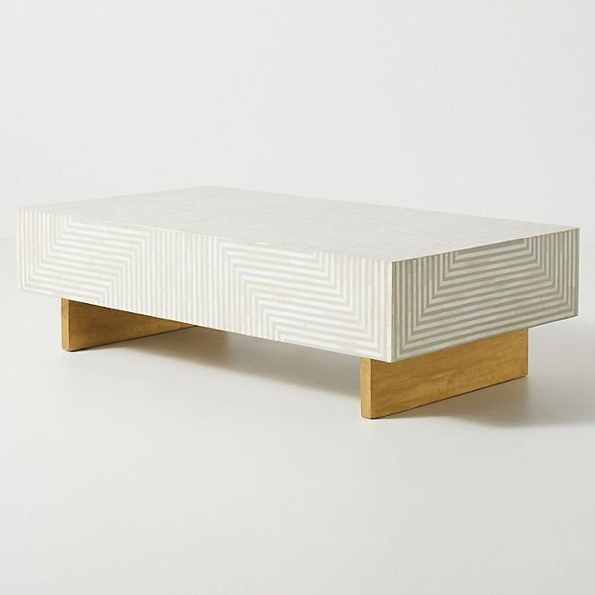 Handmade Bone Inlay Coffee Table - White & Grey Striped Rectangle Center Table for Living Room, Lounge & Office Decor | Modern Boho Furniture for Home & Workspace