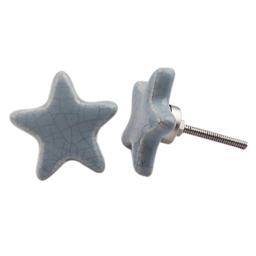 Premium 12-Pack Star Crackle Ceramic Grey Drawer Knobs - Decorative Cabinet Hardware for Kitchen, Dresser & Furniture (Ideal for Home Renovation & DIY Projects)