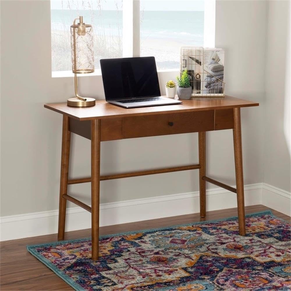 UrbanPro Mid-Century Modern 1-Drawer Wooden Desk with Rounded Legs in Warm Walnut Finish - Perfect for Home Office, Study Room & Small Space Workstations
