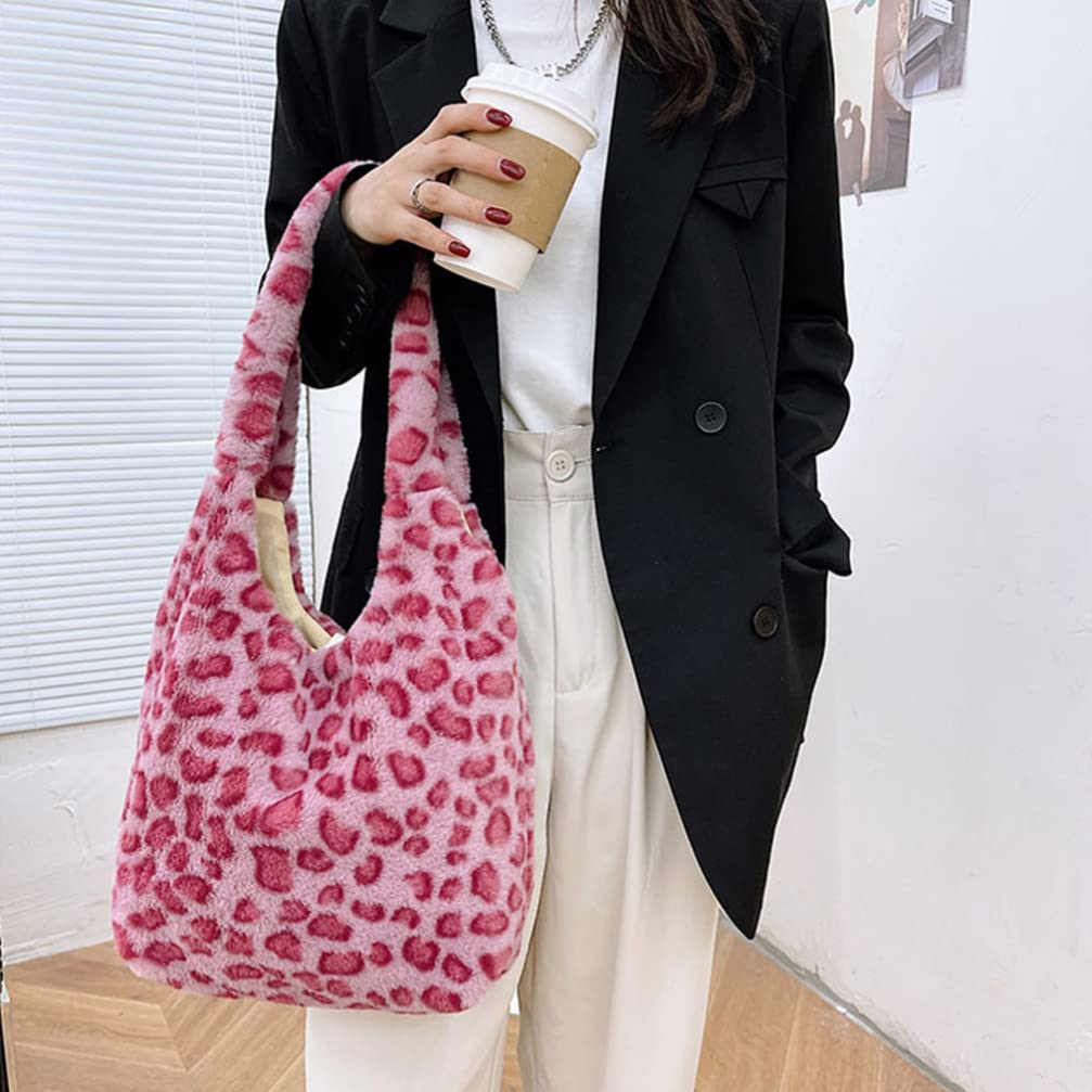 VALICLUD Aesthetic Cute Floral Fuzzy Tote Bag - Plush Soft Shoulder Handbag for Women & Girls | Large Capacity Purse for Shopping, Beach, Work & Daily Use