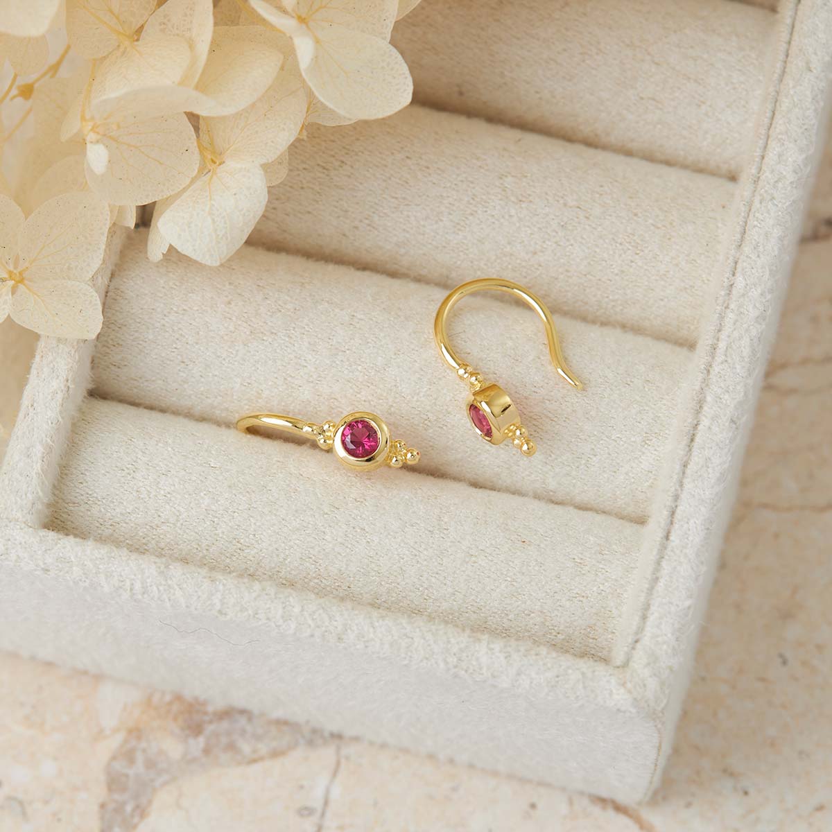 Glistening Ruby Stud Earrings 14K Gold Plated - Elegant Jewelry for Women, Perfect for Parties, Weddings & Everyday Wear