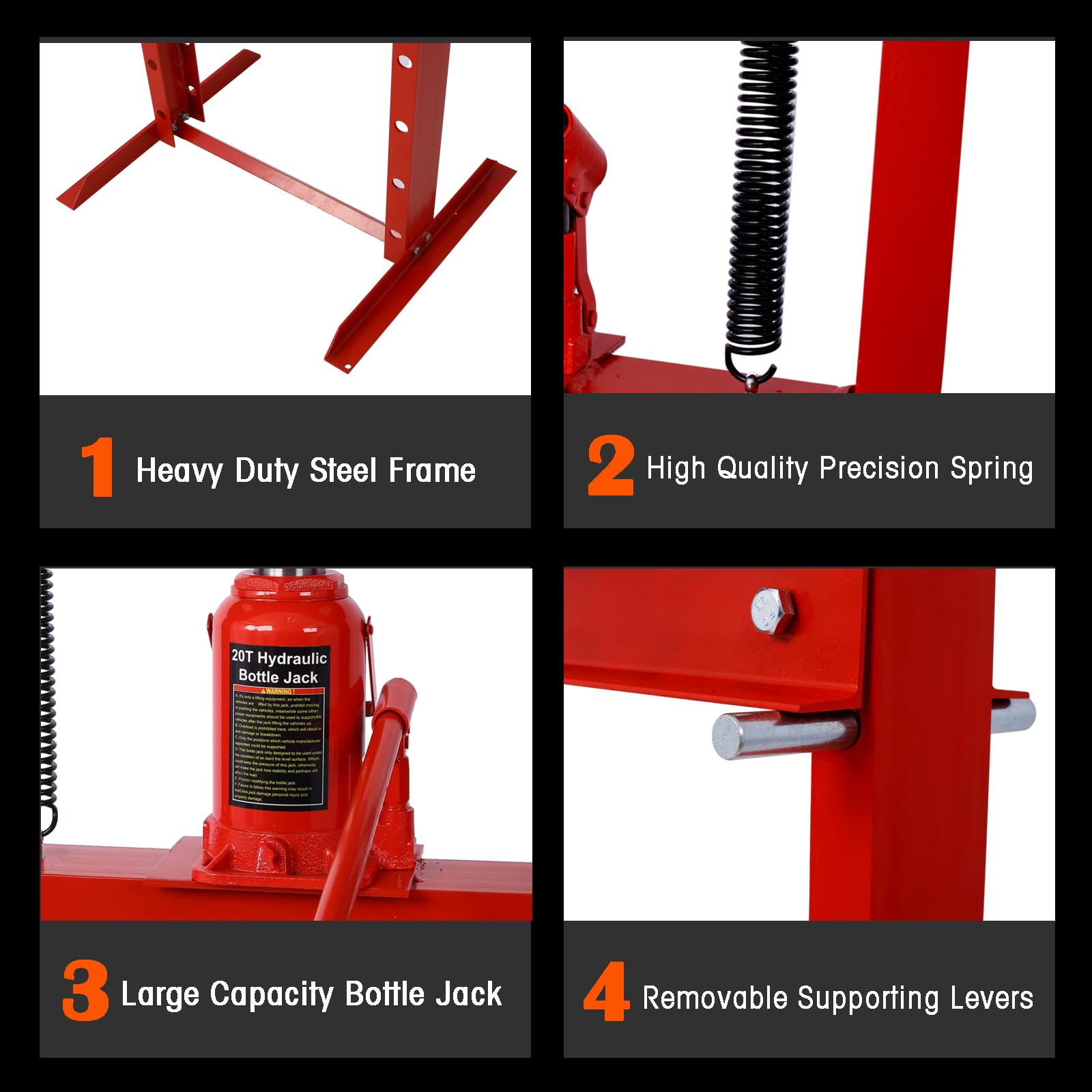 20 Ton Hydraulic Shop Press - Heavy Duty H-Frame Floor Mount Hydraulic Press with Adjustable Height Work Table & Press Plates | Ideal for Car Repair, Metalworking, and Garage Use (Red)