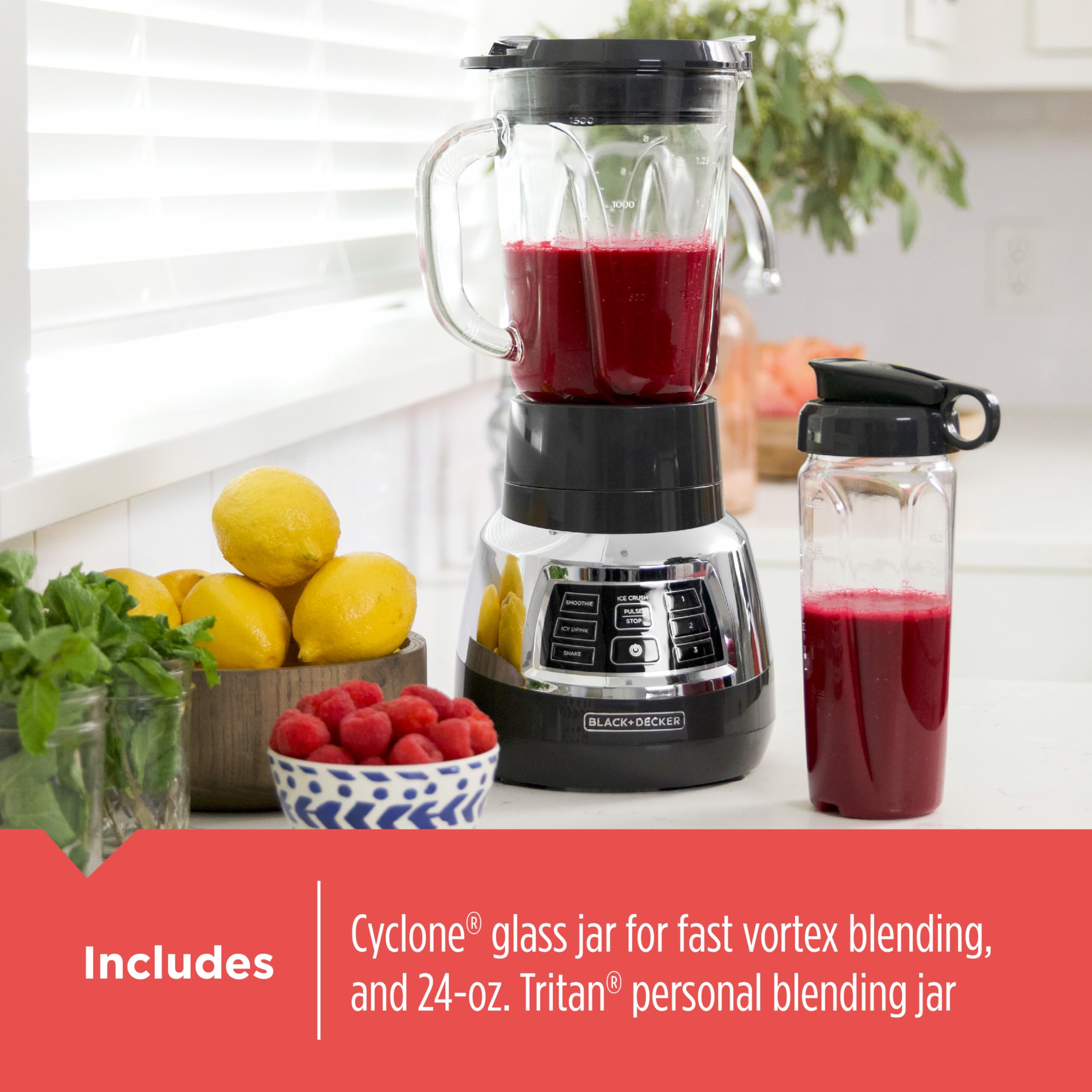 BLACK+DECKER Quiet Blender with Glass Cup - Perfect for Smoothies & Shakes