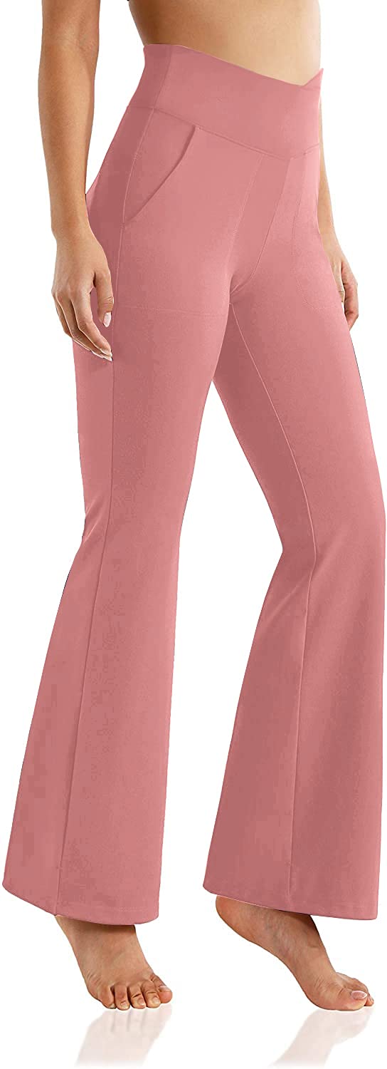 Esobo Women's High Waist Bootleg Yoga Pants with Pockets - Crossover Wide Leg Workout, Office & Dress Pants for Yoga, Work & Casual Wear