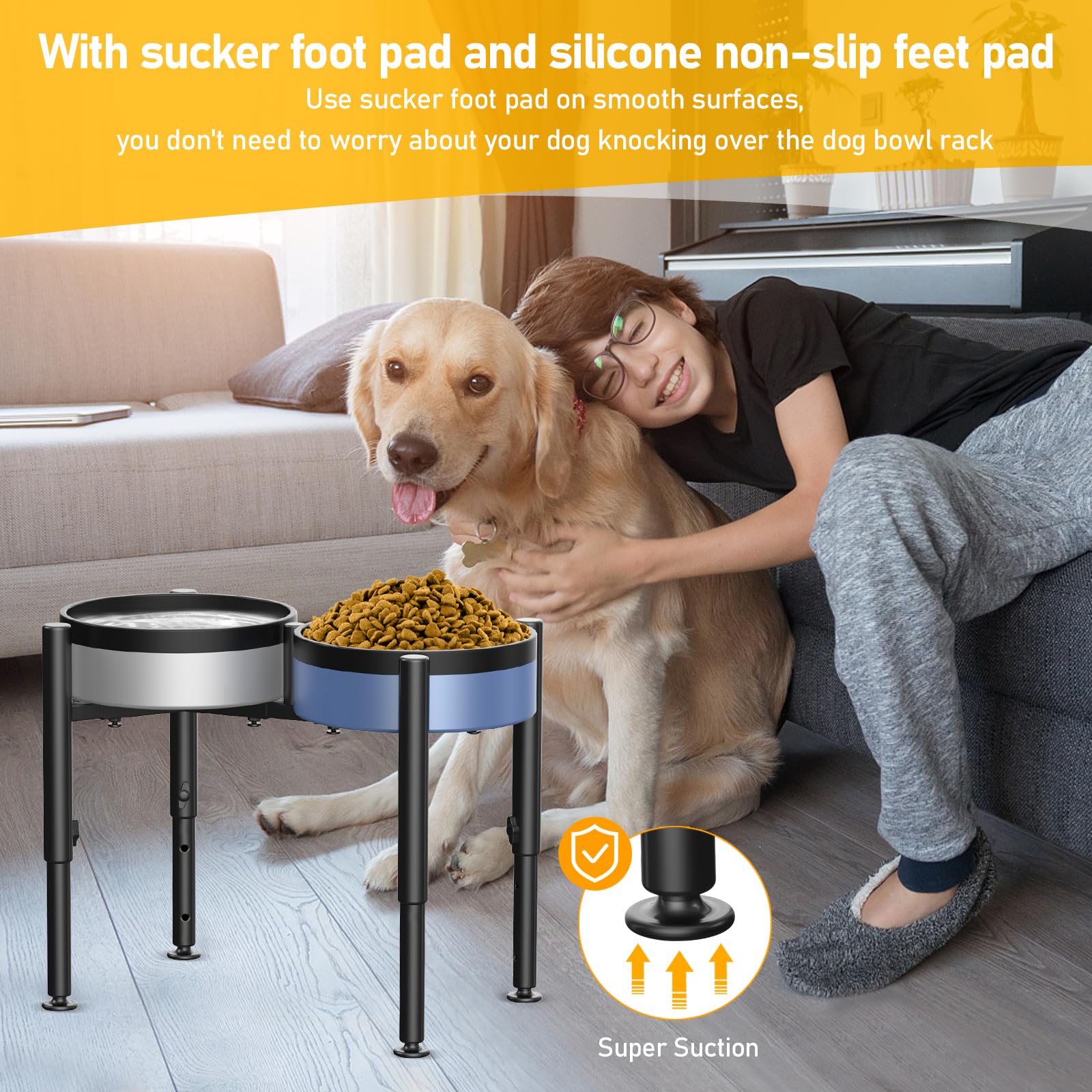 Adjustable Elevated Dog Bowl Stand for Medium & Large Dogs - 4 Height Settings (7-11 Inches) - Raised Pet Food & Water Feeder for Better Digestion & Comfort - Perfect for Kitchen, Patio or Travel Use