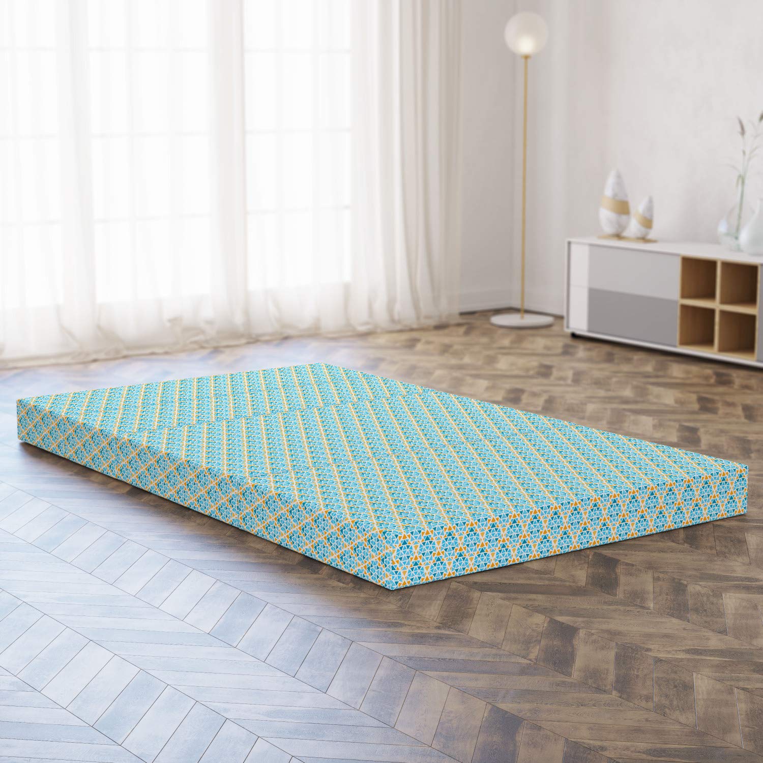 Ambesonne Yellow and Blue Foldable Mattress with Triangle Motif - 78.7