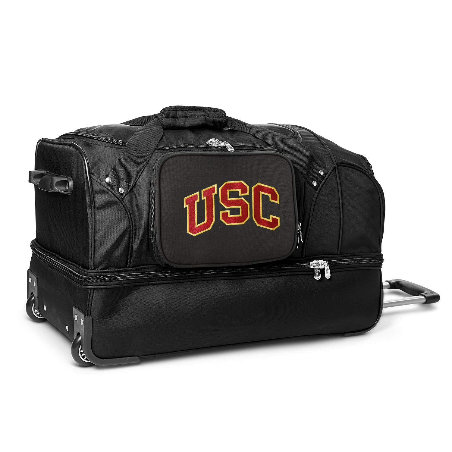 Concept One NCAA USC Trojans 27-Inch Drop Bottom Rolling Duffel Bag - Black | Large Travel Sports Gear Bag for College Football Fans, Team Equipment & Gym Storage