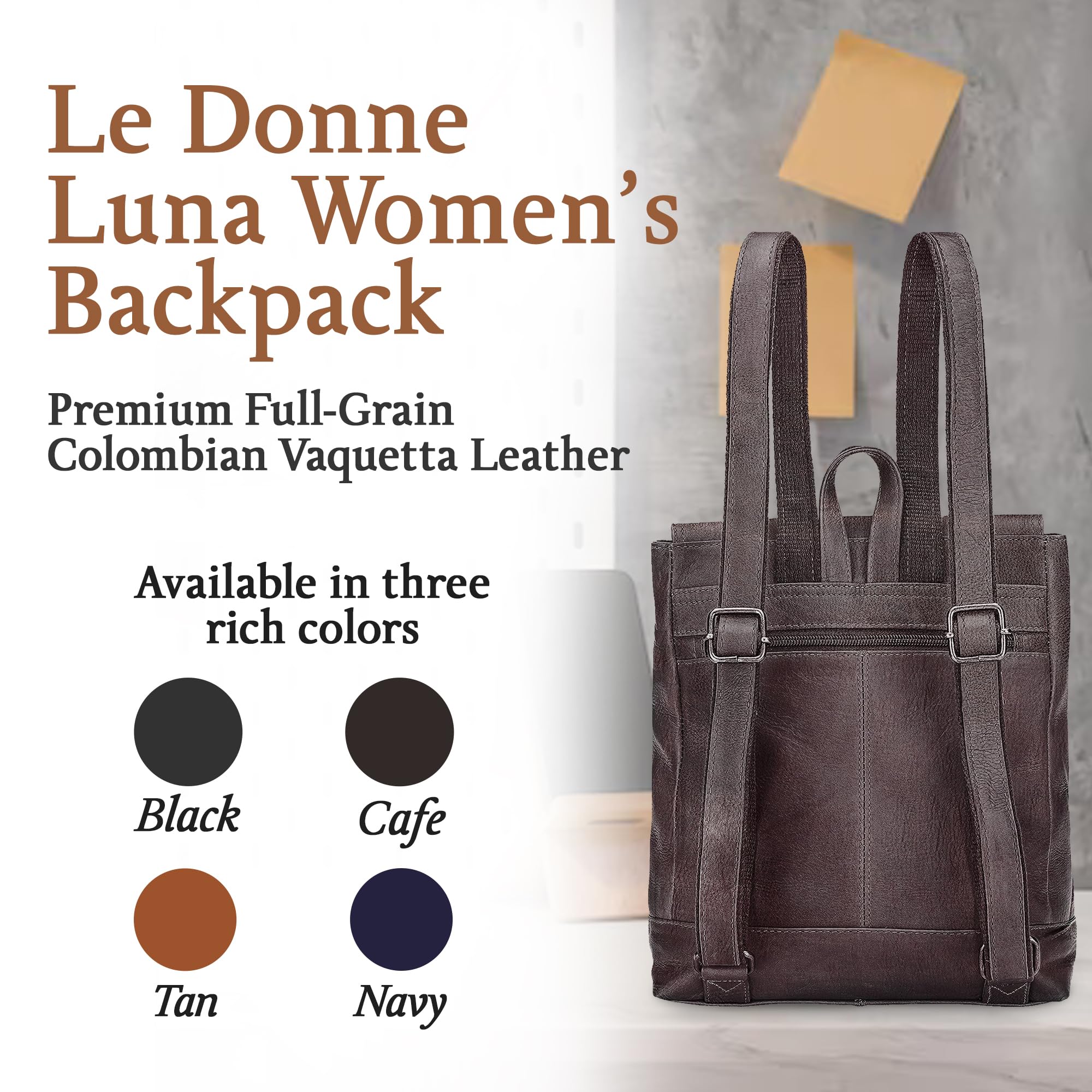 Leather Luna Backpack for Women - Multipurpose Travel & Work Bag for Daily Use