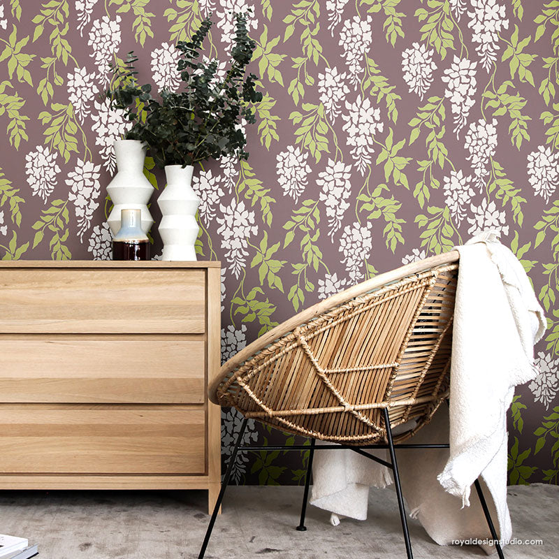 Wisteria Arbor Vine Wall Stencil - Decorative Floral Wall Painting Template for DIY Home Decor, Living Room & Bedroom Accent