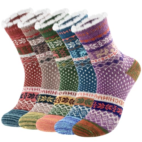 5 Pairs Snowflake Plaid Socks