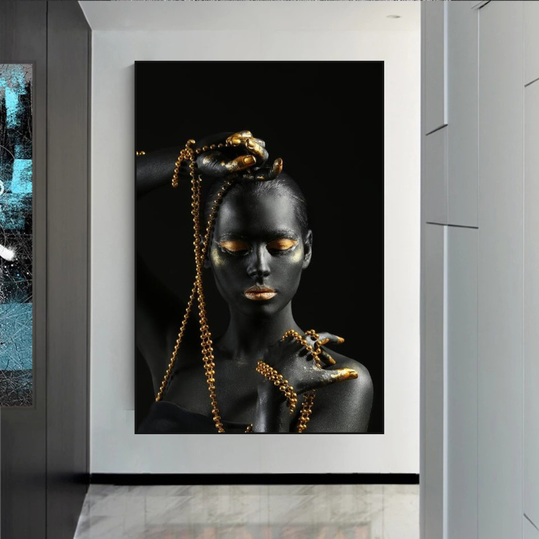 Afro Girl Beaded Jewel Canvas Wall Art - Vibrant African American Home Decor for Living Room, Bedroom & Office