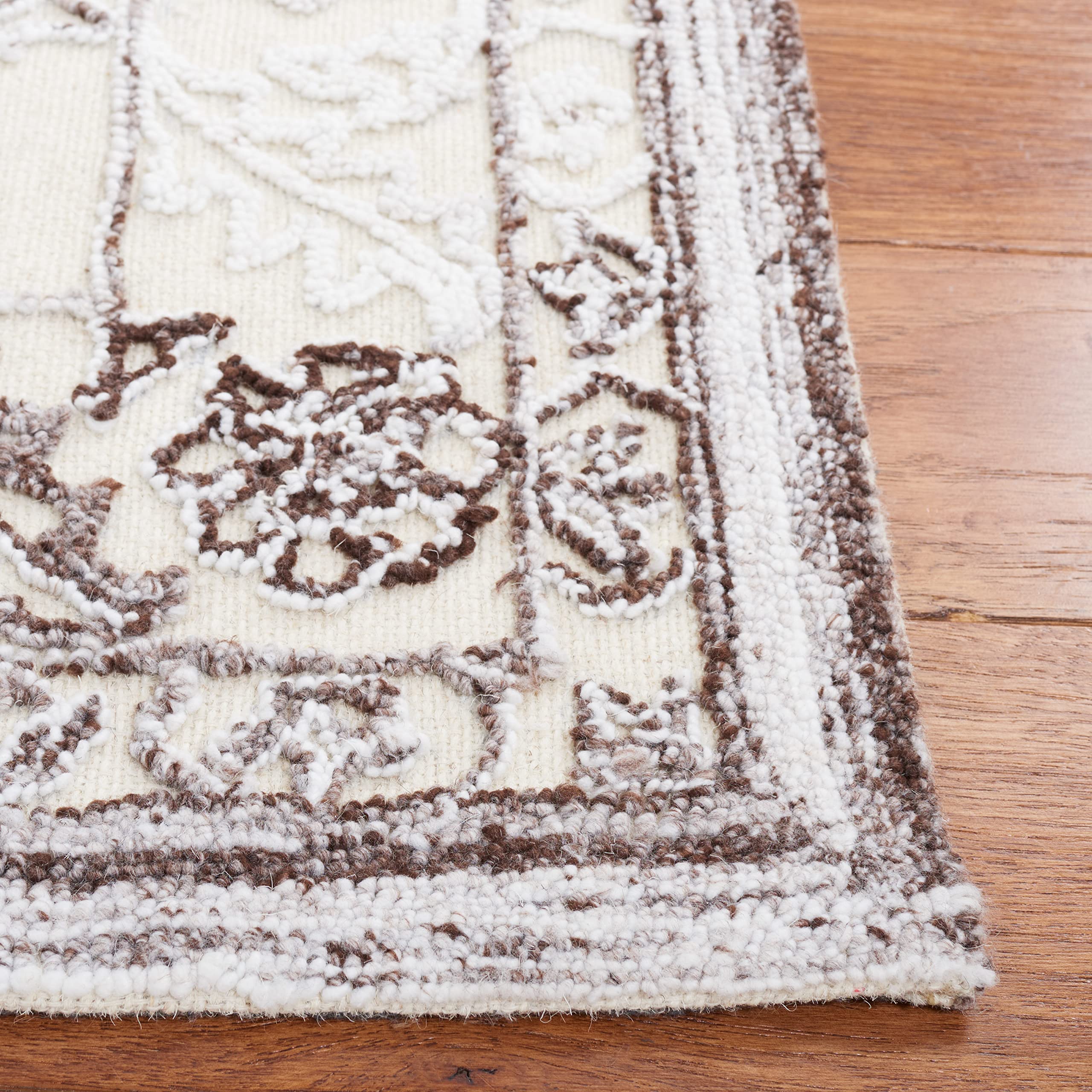 SAFAVIEH Trace Collection 6' Square Brown/Ivory TRC303T Handmade Premium Area Rug for Living Room, Dining Room & Bedroom - Soft & Durable Home Decor
