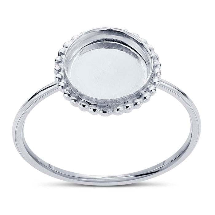 Sterling Silver Beaded Edge Round Cabochon Ring Mounting - 8mm, 10mm, 12mm Sizes - Blank Cab Setting (Size 6 to 8) - Perfect for Jewelry Making, DIY Crafting & Gemstone Ring Designs
