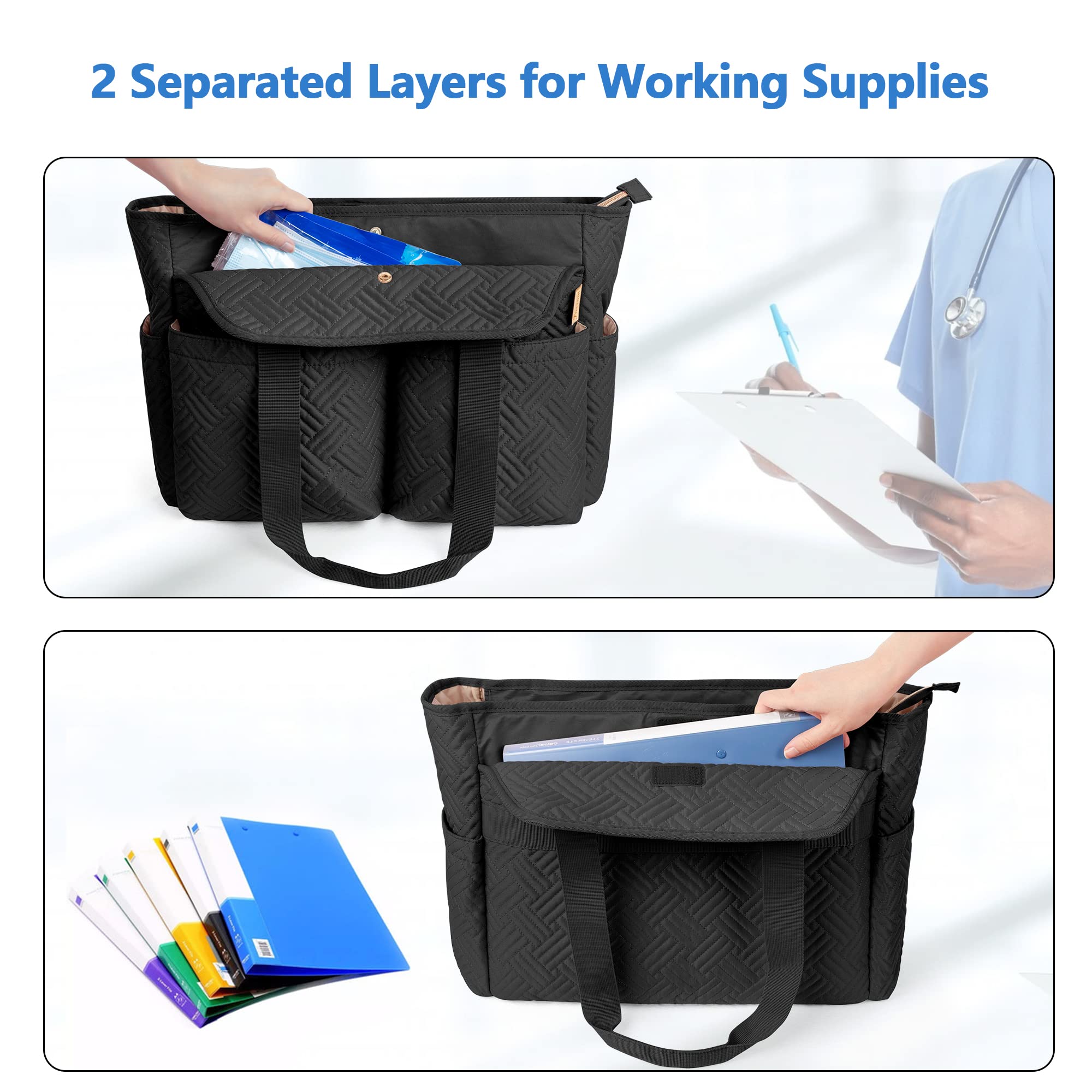 Fasrom Professional Nurse Tote Bag with Laptop Compartment - Durable Medical Work Bag for Nurses, Nursing Students & Doctors - Black (Empty) - Perfect for Hospital Shifts, Clinical Rotations & Healthcare Professionals