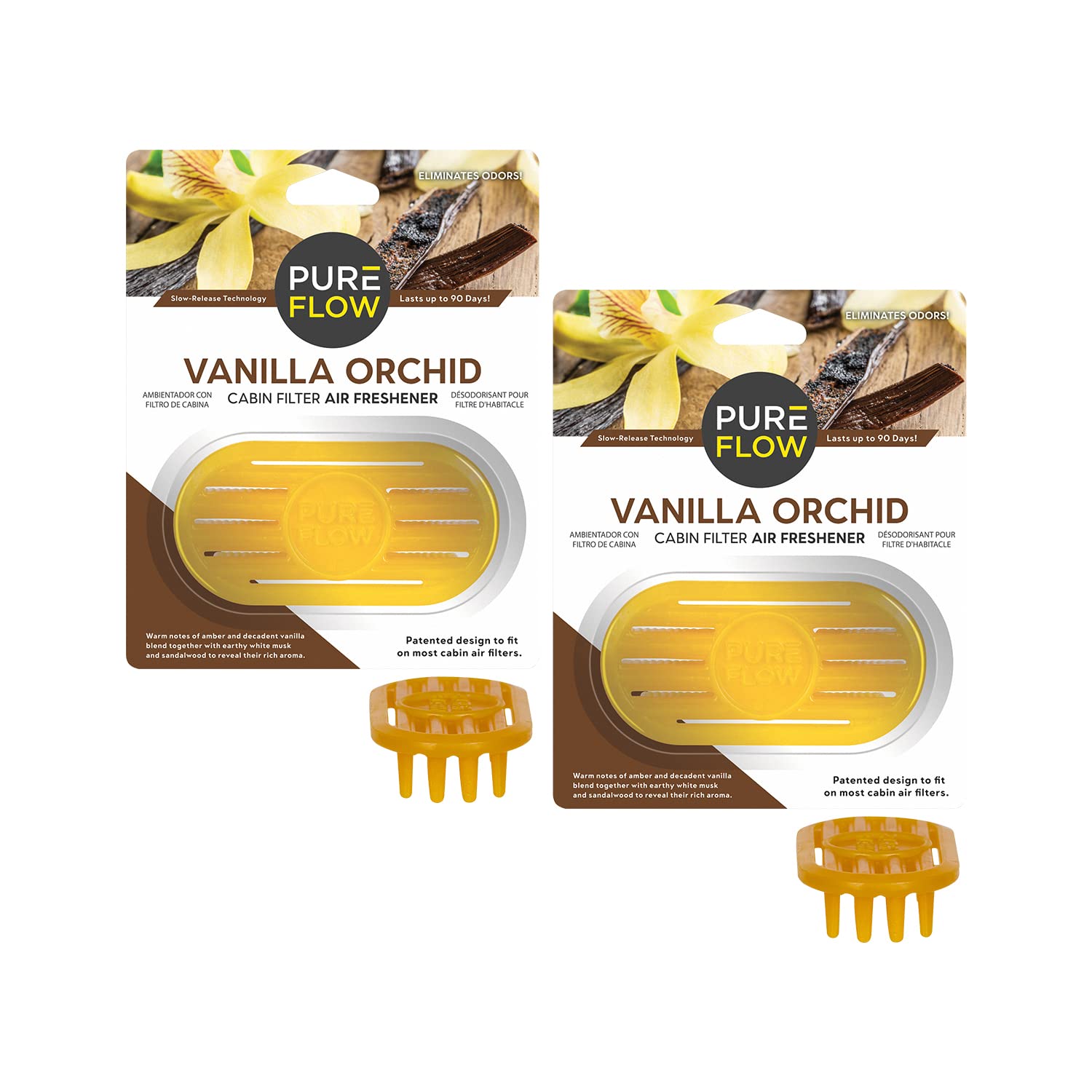 Pureflow Cabin Air Filter Freshener with Odor Eliminator - Vanilla Orchid Scent (2 Pack) - Compatible with Most Cars, Trucks & SUVs - Keep Your Vehicle Smelling Fresh for Road Trips & Daily Commutes