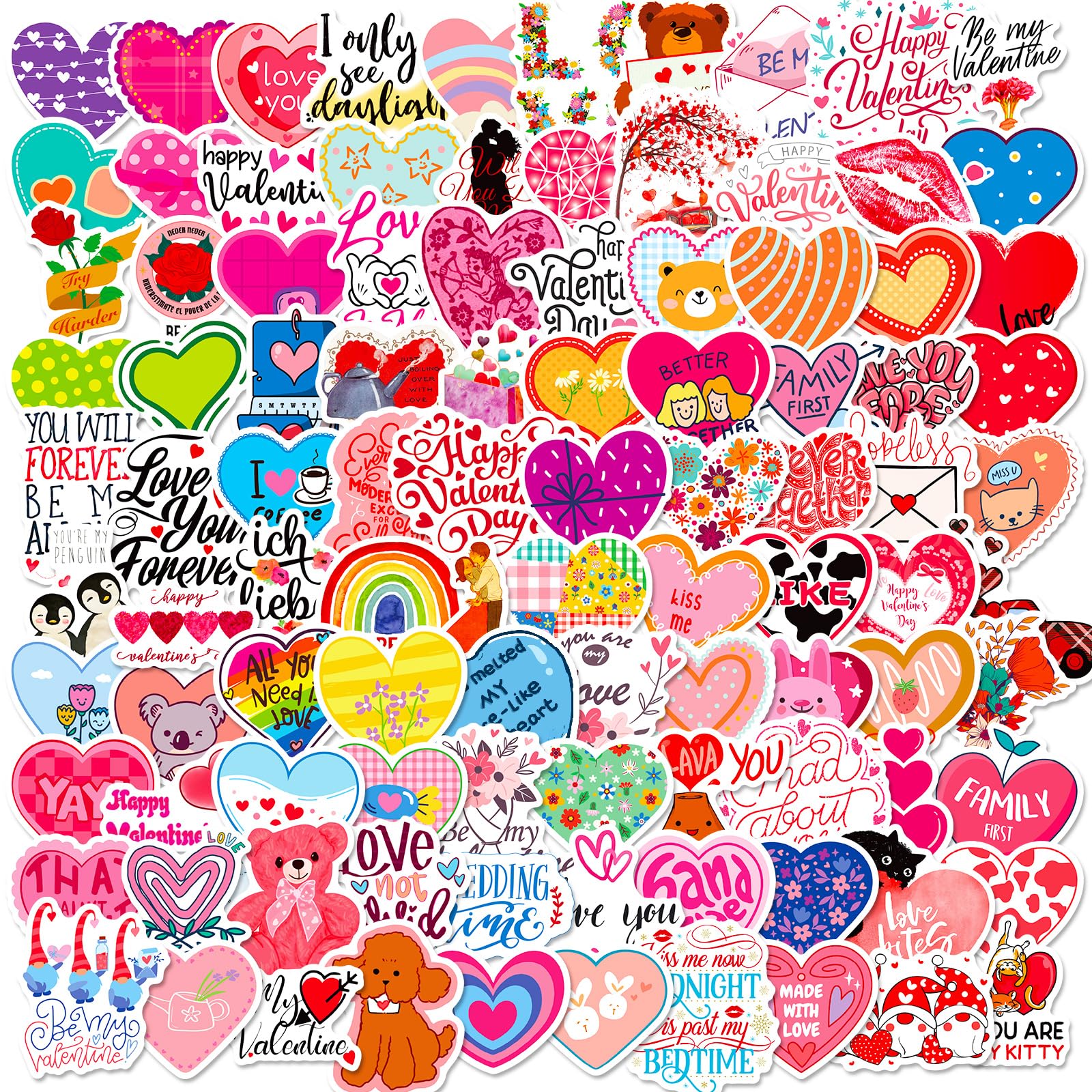 100PCS Heart Stickers for Valentine's Day - Unique Non-Repeating Love Stickers, Romantic Party Decorations, DIY Scrapbooking & Gift Wrapping Supplies - Perfect for Valentine's Gifts, Cards, Journals, and Party Favors