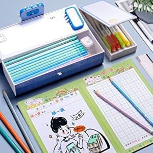 KARDIFF Kids Pencil Box with Multiple Compartments - Secure Password Lock Storage Organizer for School Supplies, Art Tools & Small Treasures | Perfect for Classroom, Homework & Travel Organization