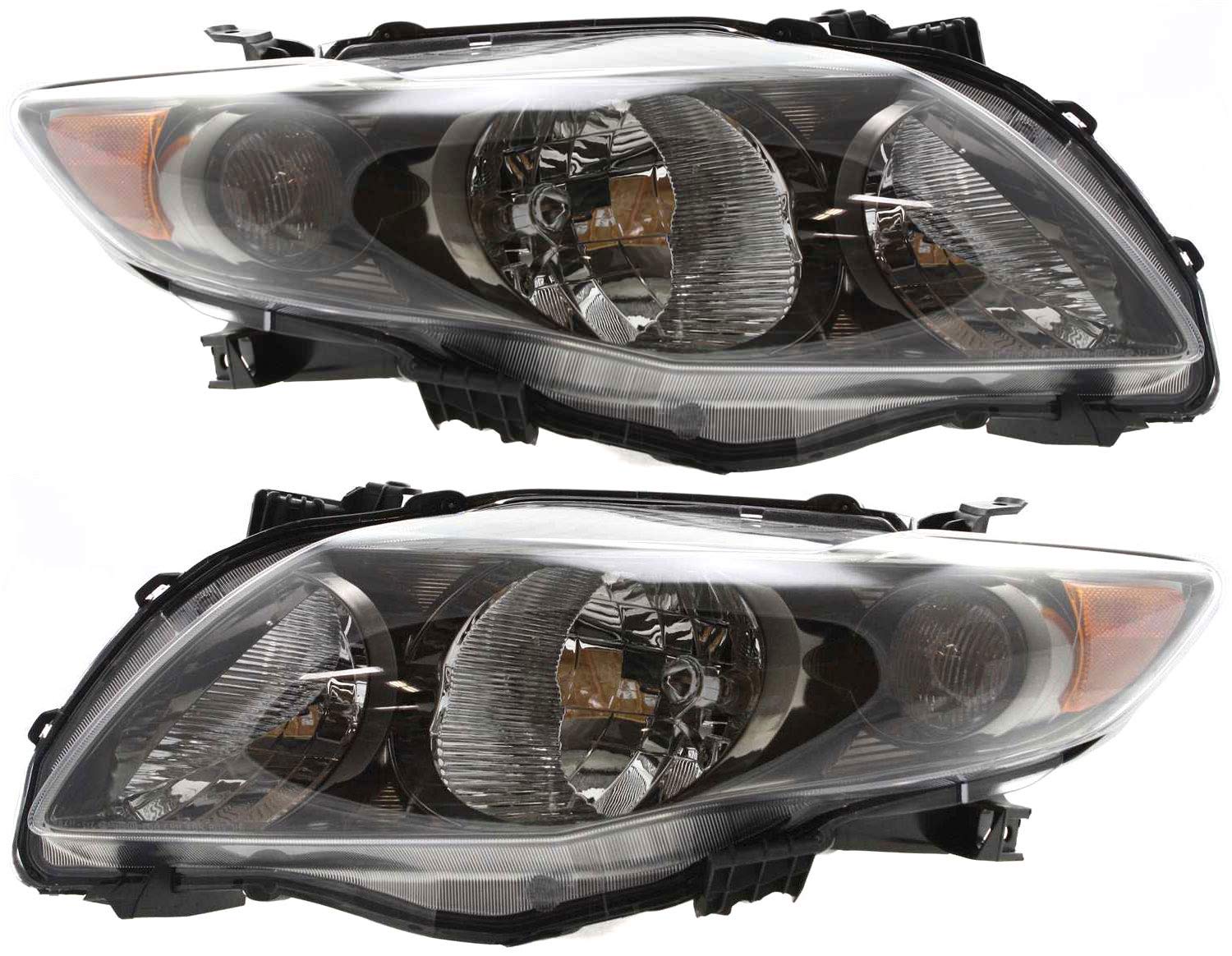 Toyota Corolla 2009-2010 Headlight Assembly - Driver & Passenger Side Halogen Replacement with Bulbs | Black Housing | Fits North American Models | Replaces OEM# 8111002680 8115002680 | Perfect for Night Driving & Vehicle Restoration Projects