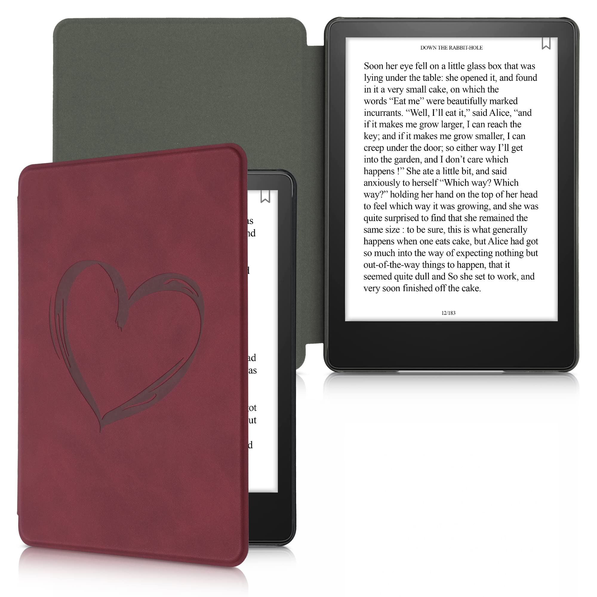 kwmobile Kindle Paperwhite 11th Generation (2021) Case Cover - Premium Brushed Heart Dark Red Protective eReader Sleeve - Perfect for Reading at Home, Travel & Daily Commute