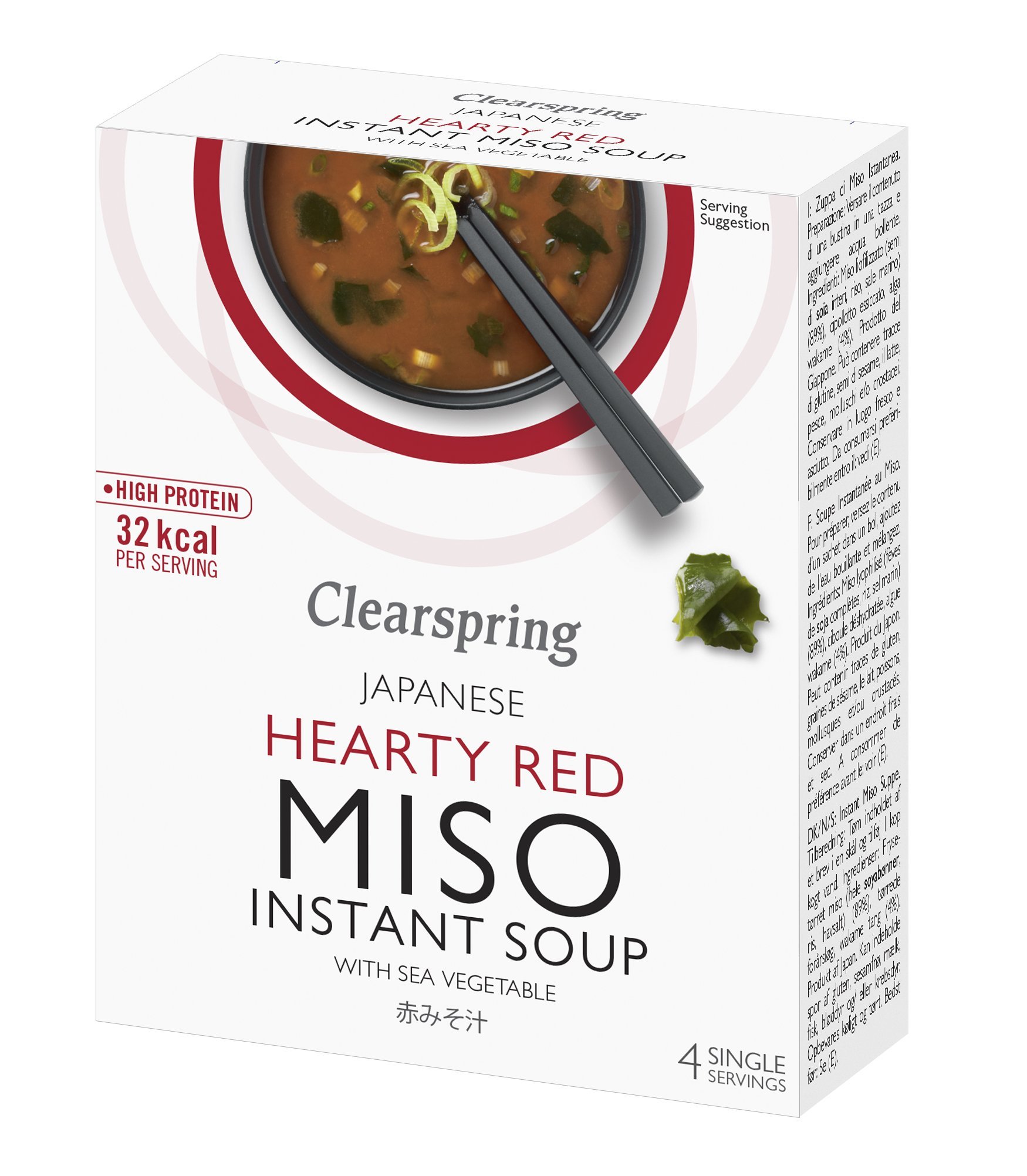 Organic Clearspring Red Miso Soup with Seaweed - 4 x 10g Packets (Pack of 2) | Japanese Instant Soup Mix for Ramen, Hot Pot & Quick Meals | Vegan & Gluten-Free