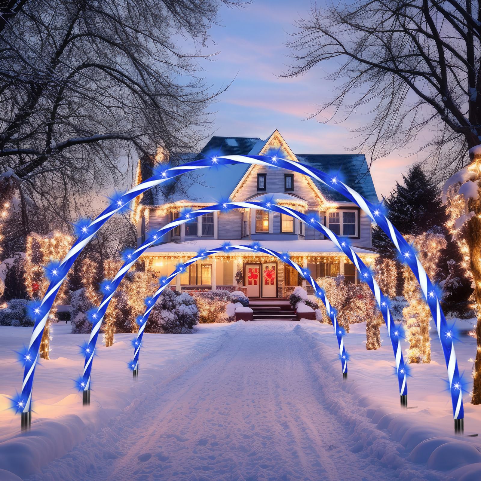 VIHOSE 10ft Christmas Candy Cane Light Arch - Outdoor LED Holiday Decor with 8 Flashing Modes - Waterproof Xmas Pathway Lights for Yard, Lawn, Wedding, and Party Decoration - Perfect for Christmas, Halloween, and Winter Festival Decorations